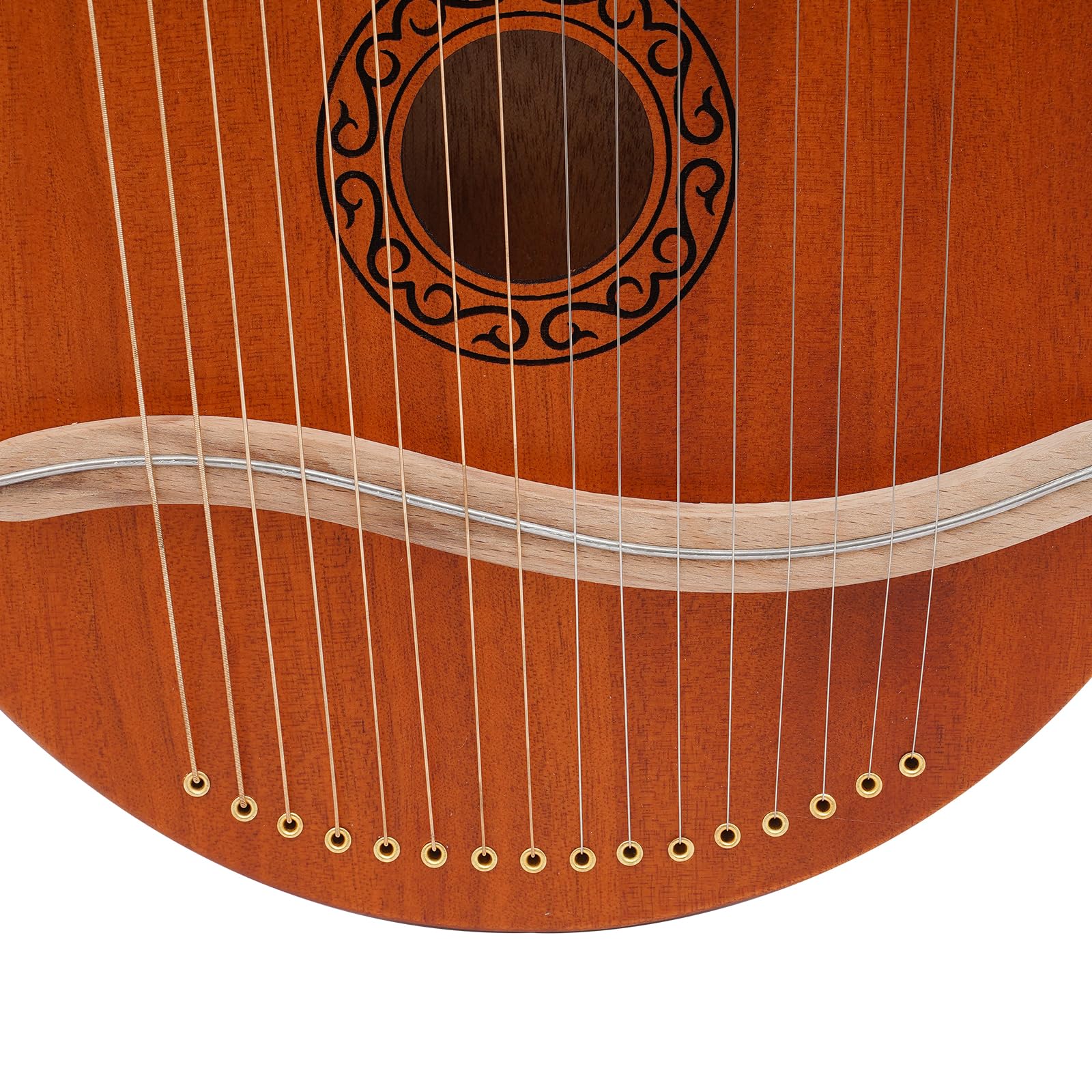 Harfe, Massives Mahagoni Saiteninstrument Instrument, Tragbare 16 Saiten Lyre Harfe, Vintage Instrument Lyra Harfe Mahagoni 16 Stahlsaiten Stimmschlüssel Pickup Set (Europäisch gemusterte Holzfarbe)