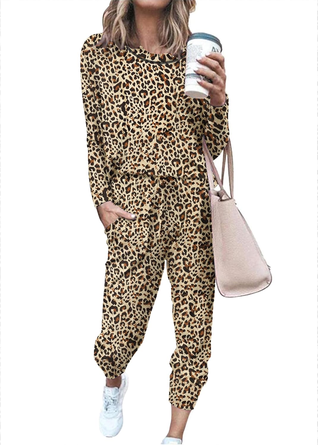Ekouaer Pajamas Women's Long Sleeve Pj Set Soft 2 Piece Loungewear Sleepwear with Jogger Pants XS-3XL