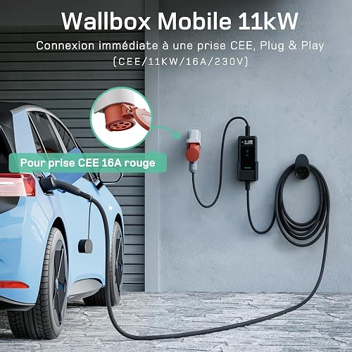 dé Chargeur Voiture Electrique 11kW 10m [6A-16A, Triphasé] Cable Recharge Voiture Electrique Type 2 16A, Chargeur EV Prise CEE Compatible avec Model Y, E-208, 500e et Autres EV/PHEV - 7