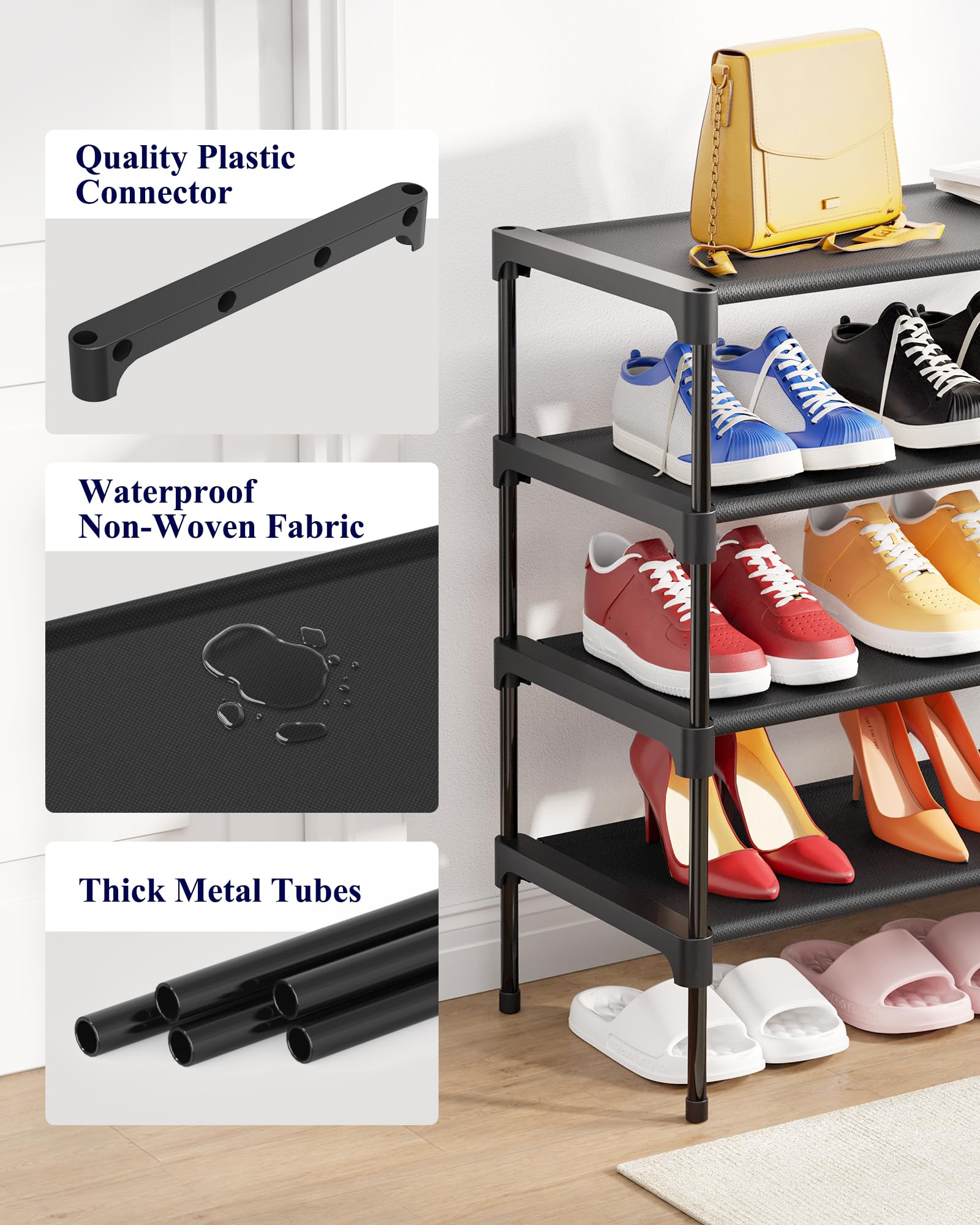 Kitsure Zapatero – Estante para zapatos no tejido, organizador de zapatos para armario, entrada, garaje y pasillo, estantes apilables para zapatos, XL, color negro
