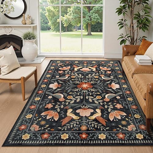 Miniatura 17 de Moynesa Alfombra para sala de estar, de 5 x 7 pies, lavable, moderna, color verde cabaña, para dormitorio, comedor, alfombra estética de granja con