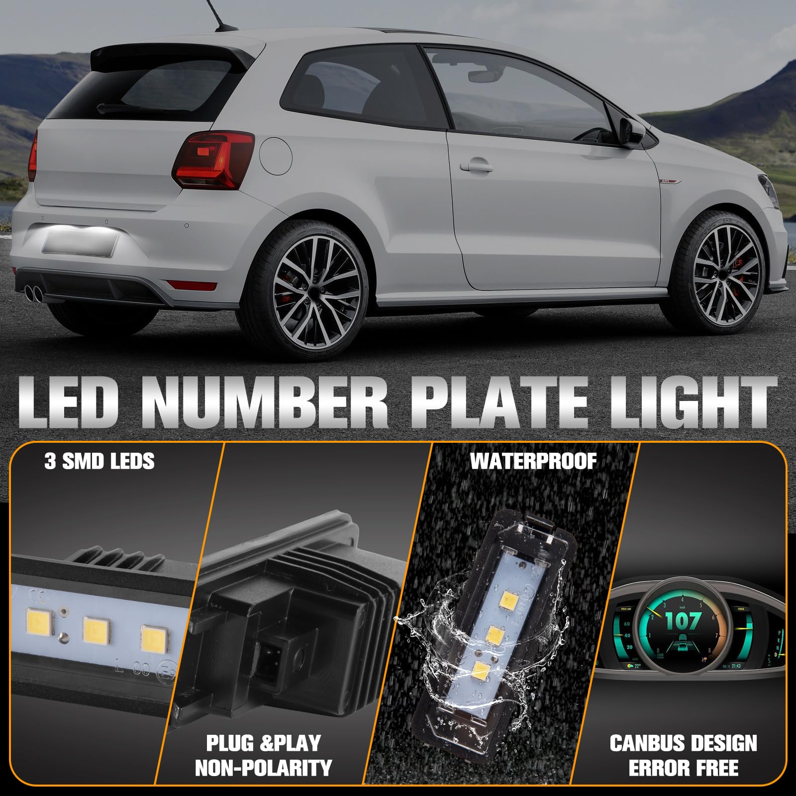 2 sztuki oświetlenia tablicy rejestracyjnej LED do VW Golf 4 5 6 7 Lupo Scirocco Polo 9N 6R Pa-ssat 3c B6 Limousine CC Phaeton NEW Beetle 2 EOS, tablica rejestracyjna z magistralą CAN, 3 SMD