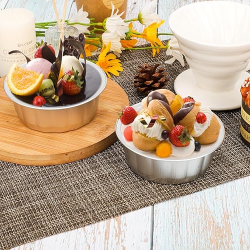 Miniatura 6 de Beasea Ramequines con tapas, 8 onzas, paquete de 50 vasos de aluminio desechables para hornear, tazas de aluminio plateado, tazas de papel de