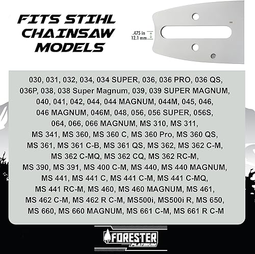 Miniatura 7 de FORESTER Barra guía de motosierra de repuesto de platino de 20 pulgadas - 20 pulgadas de longitud, paso de 38 pulgadas, calibre .050, montaje D025,