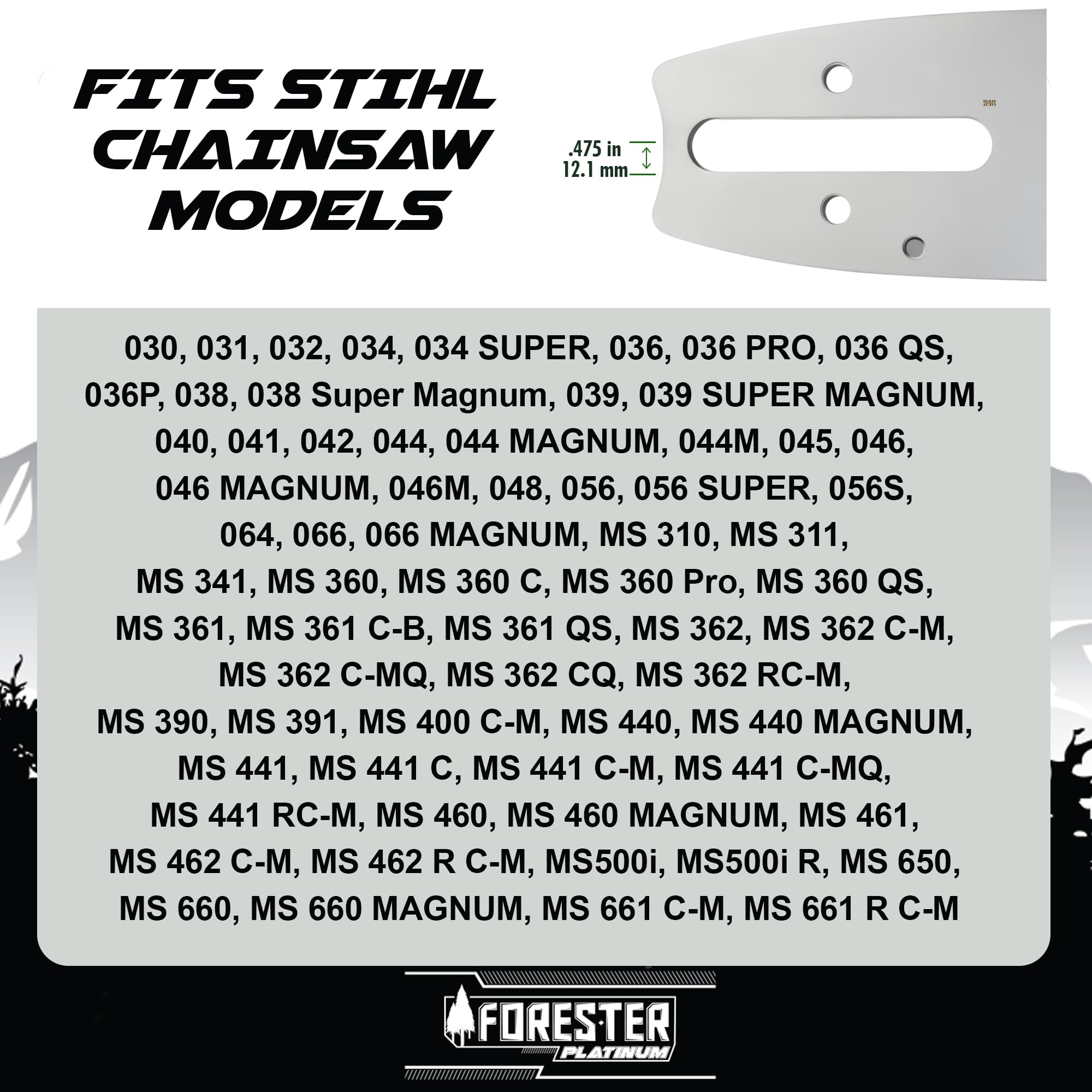 FORESTER Barra guía de motosierra de repuesto platino de 25 pulgadas y cadena – 25 pulgadas de longitud, paso de 3/8 pulgadas, calibre .050, montaje D025, enlace de transmisión 84 – Barras de