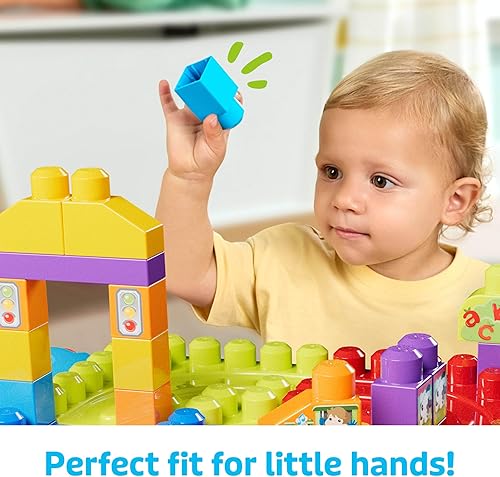 Miniatura 3 de MEGA BLOKS First Builders - Juguetes de bloques para niños pequeños, mesa de actividad portátil "Construye y Aprende" con 30 piezas y almacenamiento
