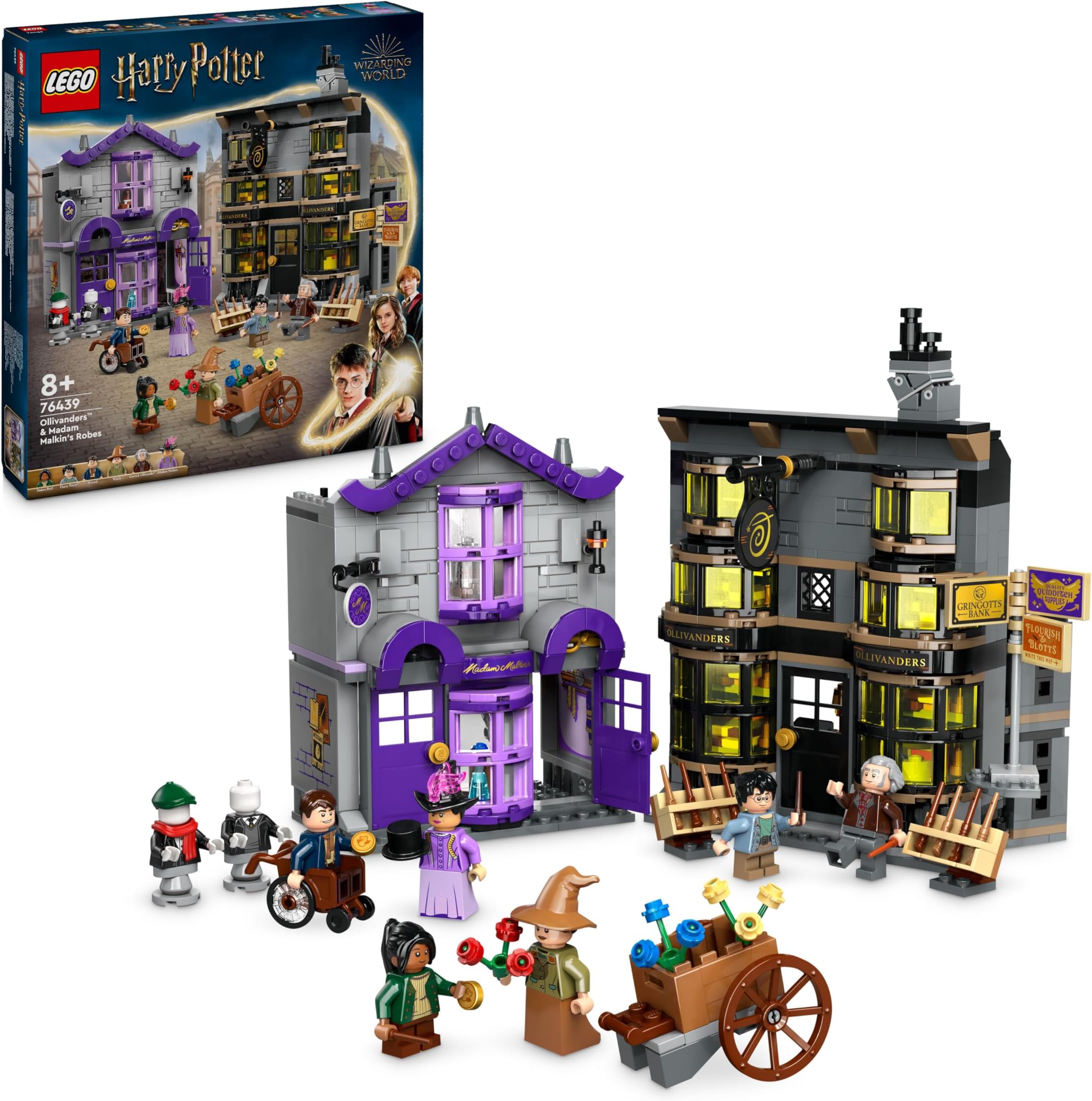 Harry Potter Ollivanders & Madam Malkin's Robes Set, Collectible Diagon Alley Wand and Clothes Shop Toys for 8 Plus Year Old Kids, Girls & Boys, with 6 Minifigures, Wizarding World Gifts 76439
