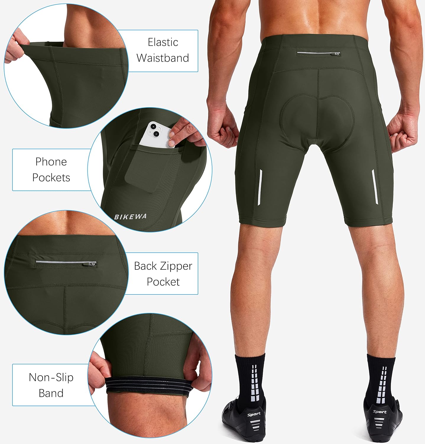 Bikewa Men's Bike Shorts 3D Padded Cycling Road Biking Mountain Riding Biker Bicycle UPF 50+ Cycle Shorts Zipper Pockets - Image 5