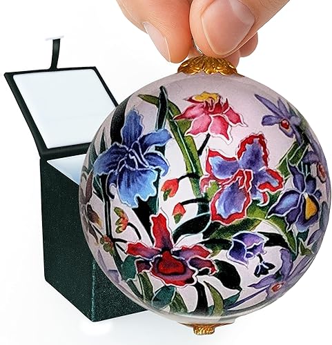 Adorno coleccionable de orquídeas hawaianas colgante pintado a mano en vidrio con caja de regalo protectora POR/M Orquídeas hawaianas,Colores de