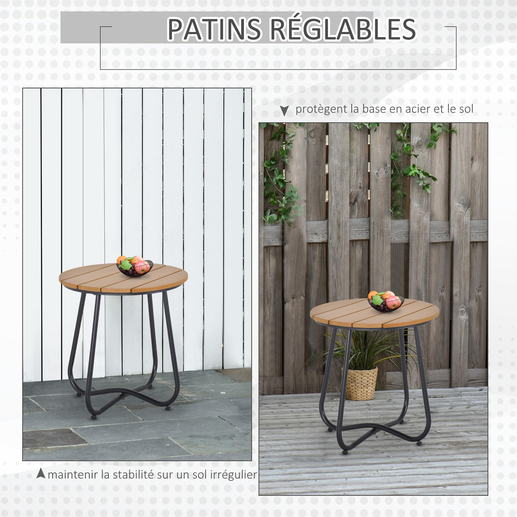 Outsunny Petite Table Basse Ronde d'Appoint Acier Jardin Balcon Terrasse Salon Ø49 x 48H cm Marron