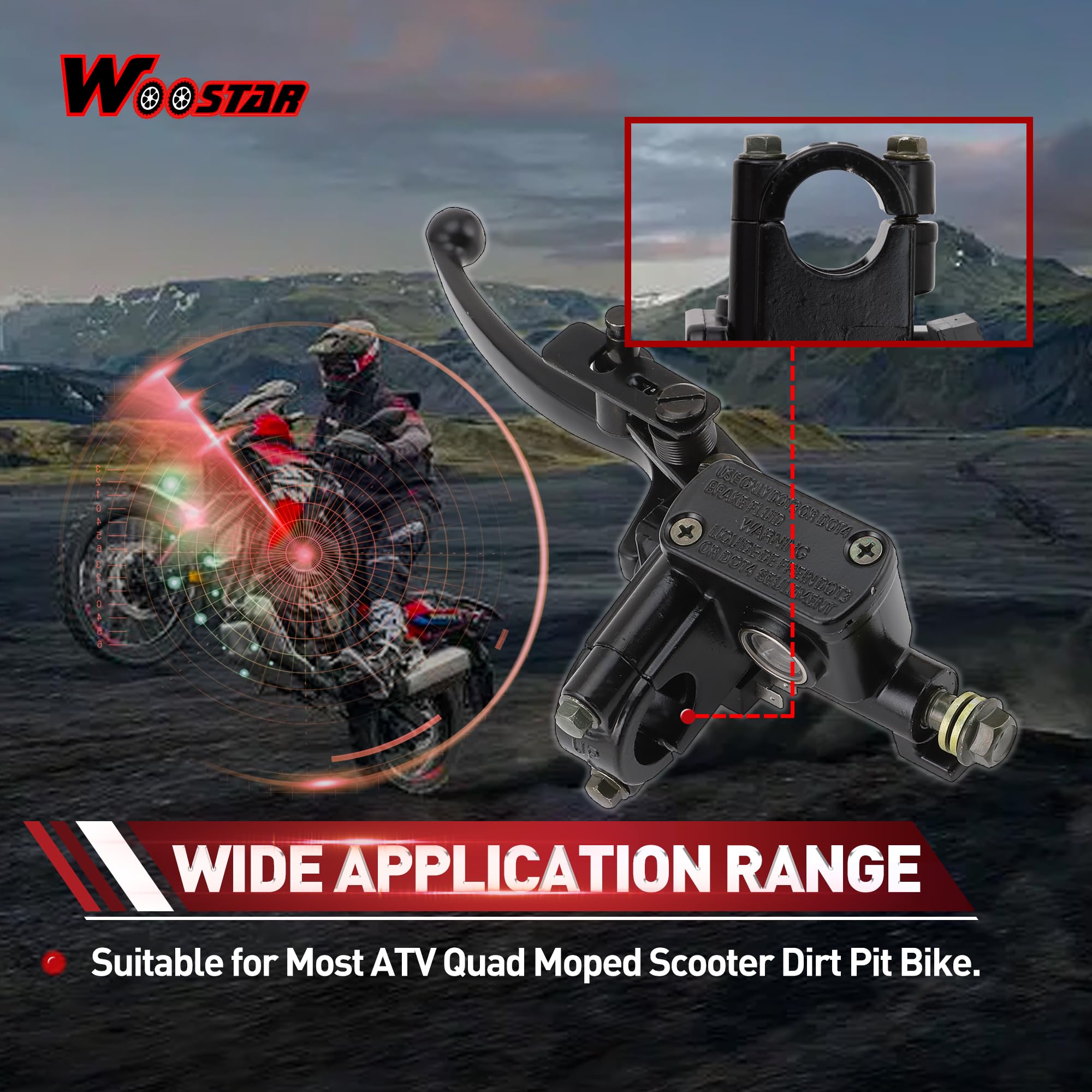 WOOSTAR Izquierda Palanca del Cilindro Maestro de Freno Hidráulico con Calbe Reemplazo para 50cc 70cc 90cc 110cc 125cc 150cc ATV Quad Ciclomotor Scooter Dirt Pit Bike