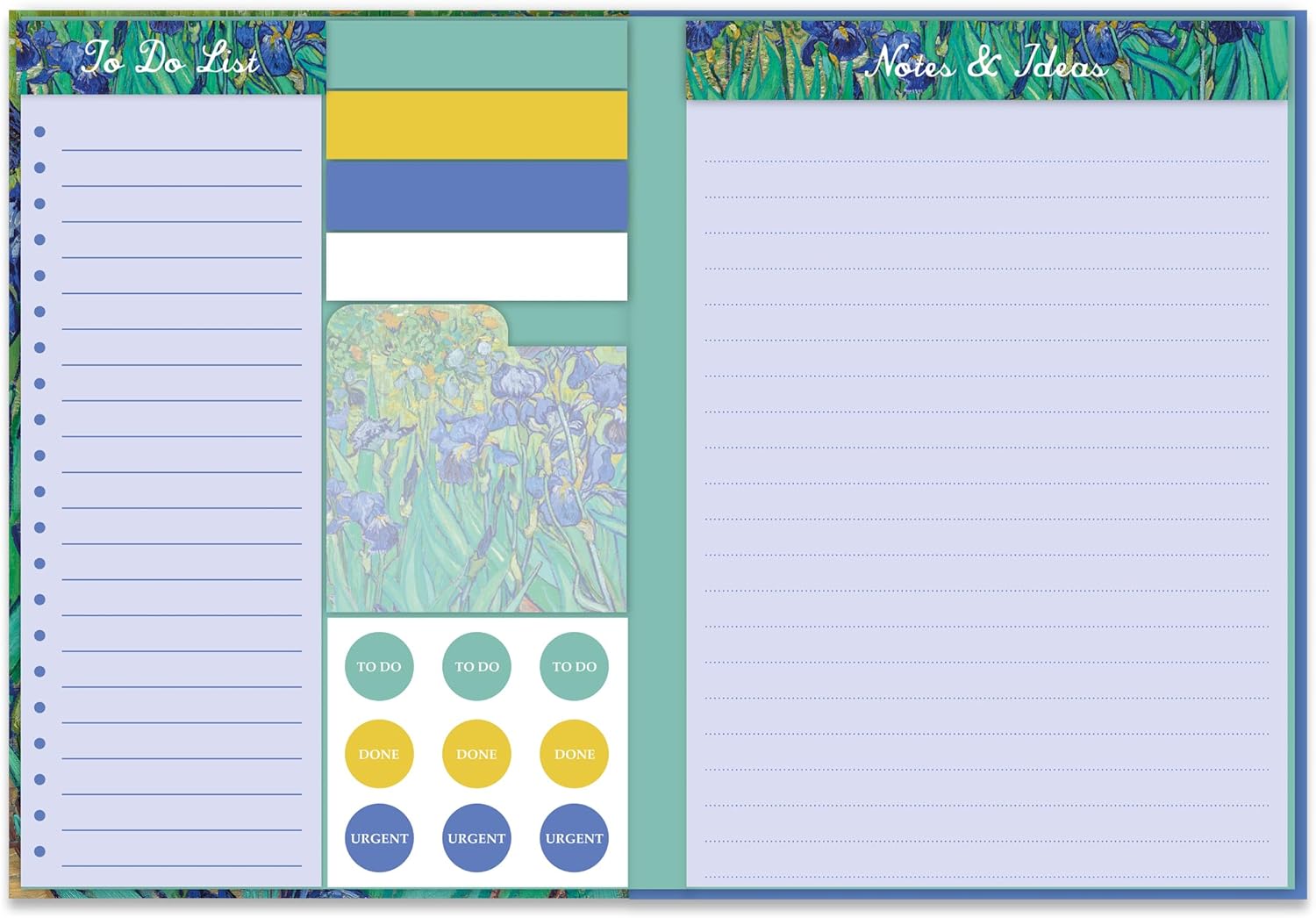 A5 Planner and Notepad with Sticky Notes - Van Gogh Irises Design