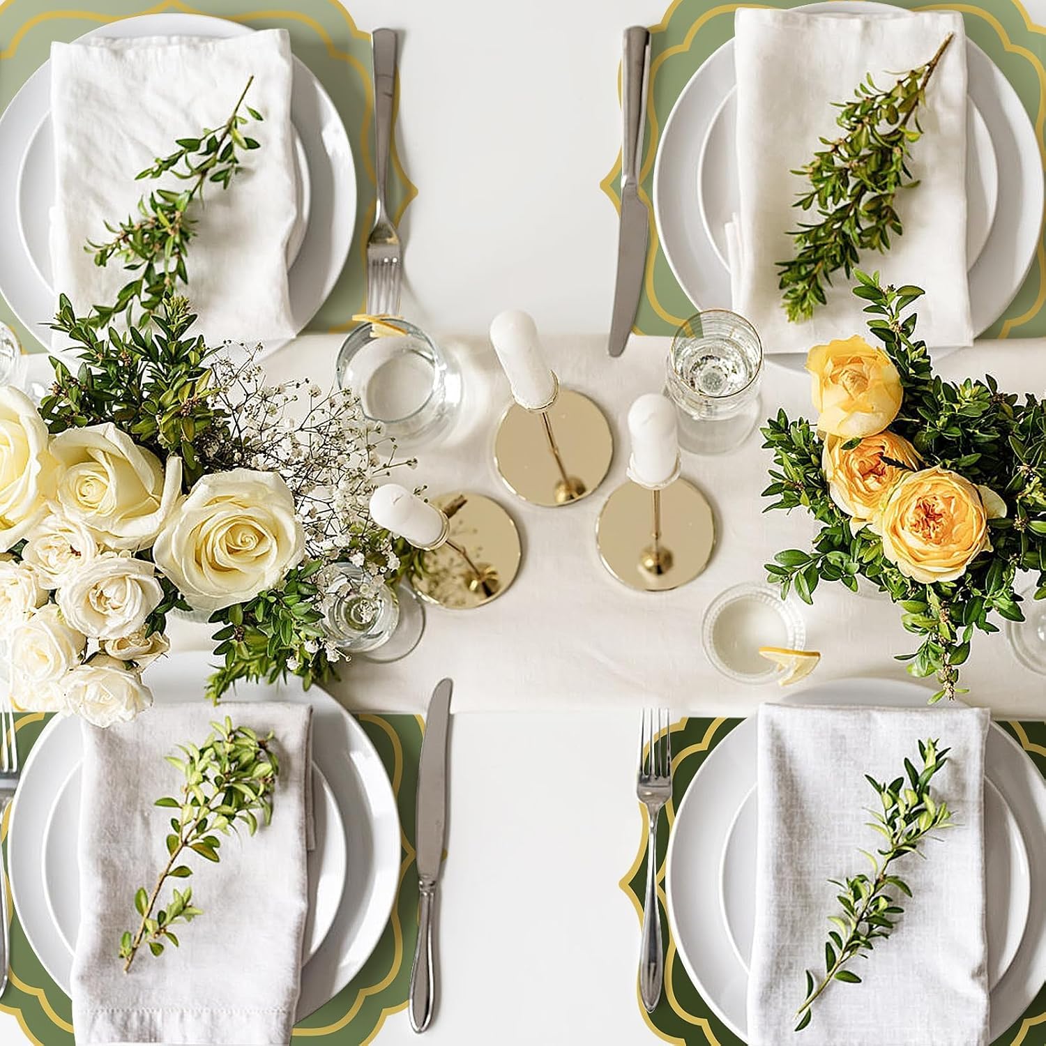 100 Pcs Sage Green Paper Placemats 13.4 x 12 Inch Disposable Scalloped Paper Placemats Decorative Place Mat for Wedding Baby Shower Banquet Party Holiday Table Decor