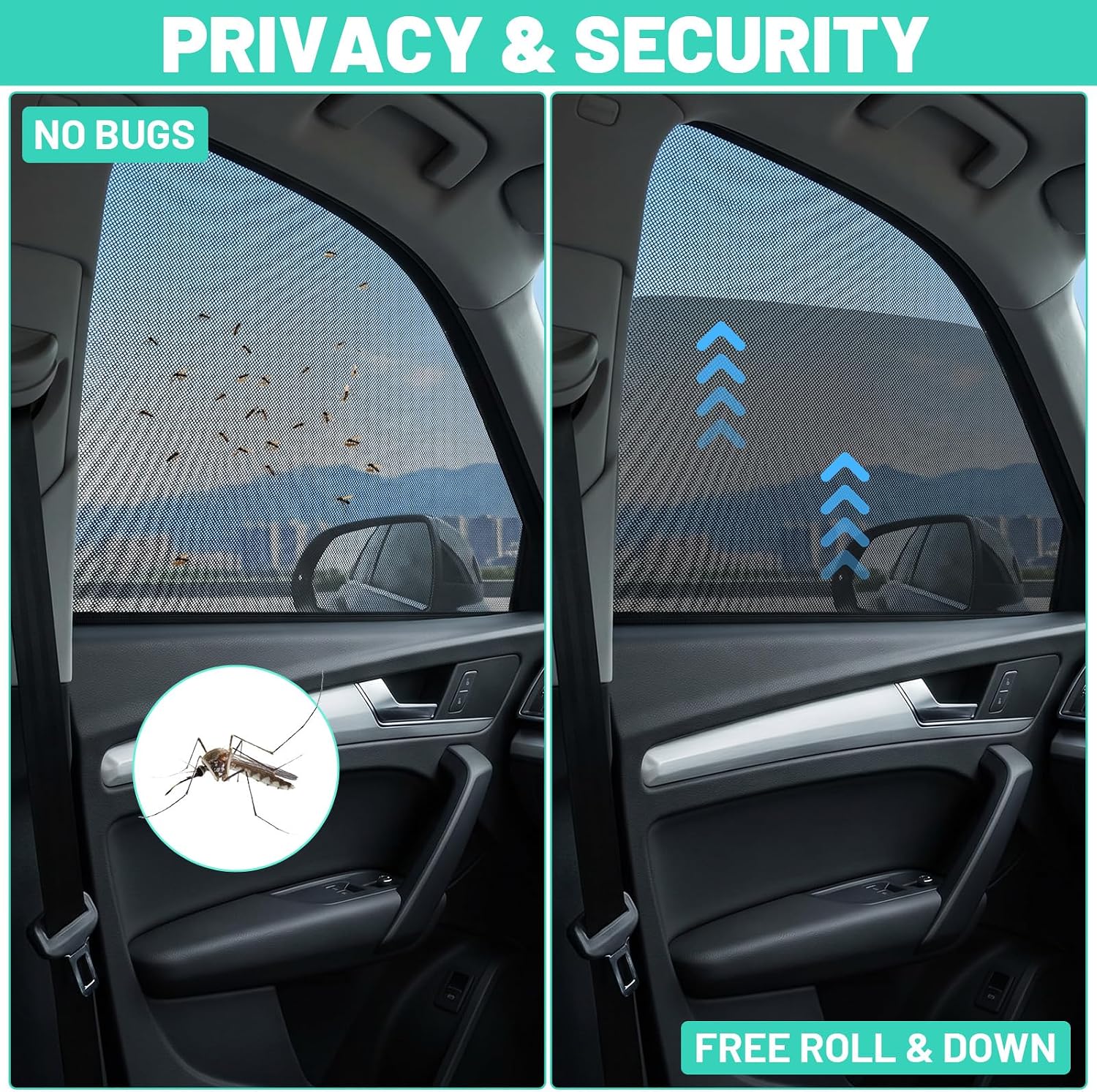 2 Pack Car Window Screens for Camping, Breathable Mesh Car Window Screen Sun Shades Covers for Baby Stretchy Mosquito Net Cover Fit Most Cars Suvs Anti-Sun Glare Privacy Protection 22.83x18.11 Inch