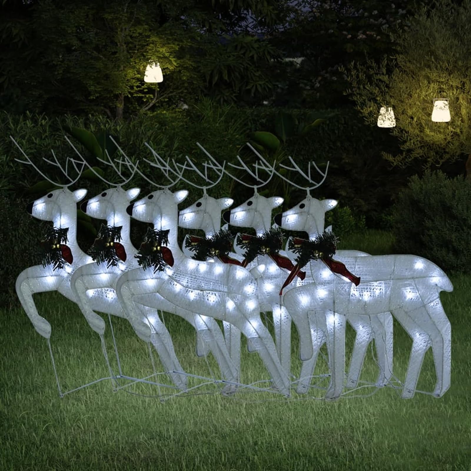 Gecheer LED-Rentiere 6 STK. Weiß 120 LEDs, Weihnachtsdekoration für Weihnachtsmarkt Festliche Eventdekoration Garten Rasen Terrasse Vorgarten Fassade3154271