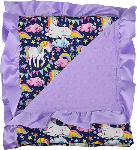 Miniatura 1 de Unique Baby Manta suave para bebé recién nacido con ribete satinado (Unicorn Dreams Purple)