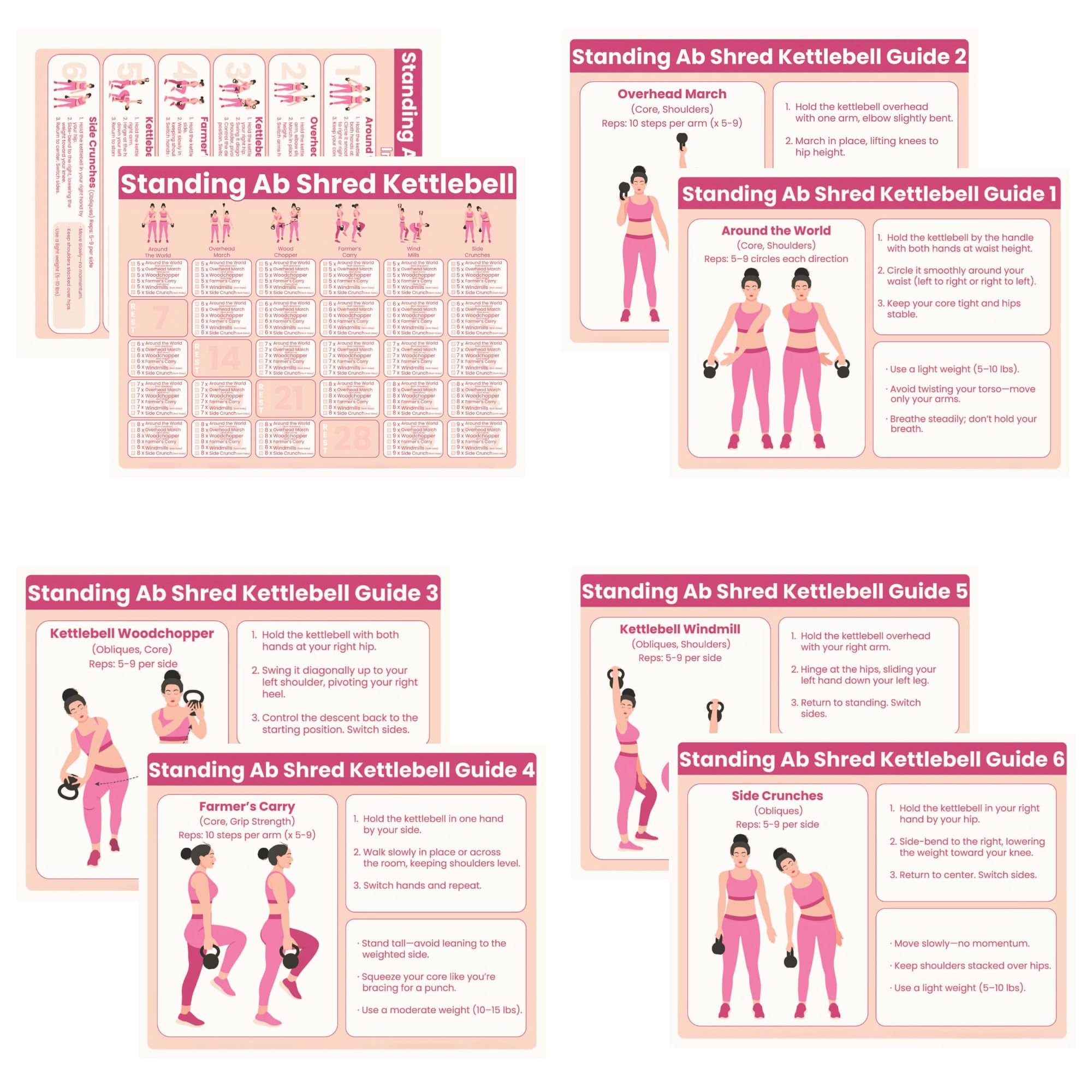 Auroscent Standing Abs Kettlebell Workout 30 Days, Ab Shred Core Workout Guide, 6 Essential Exercises, Full Program Plan
