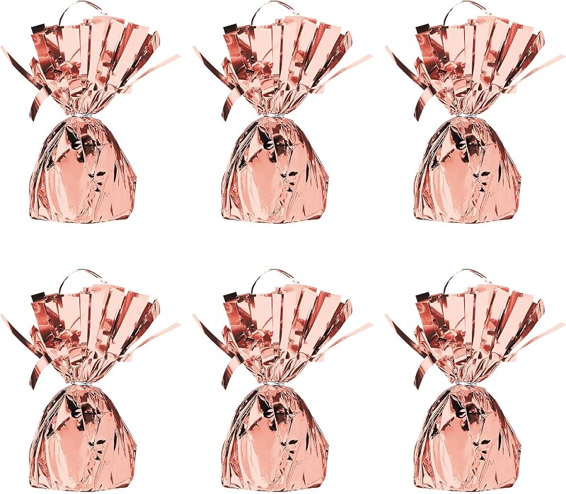 Beistle Metallic Wrapped Balloon Weight – 6 Pack, Rose Gold Balloon Centerpiece Bouquet Holders, Party Decoration Accessories for Birthdays, Weddings, Graduations, and Retirement Celebrations, 6 Oz