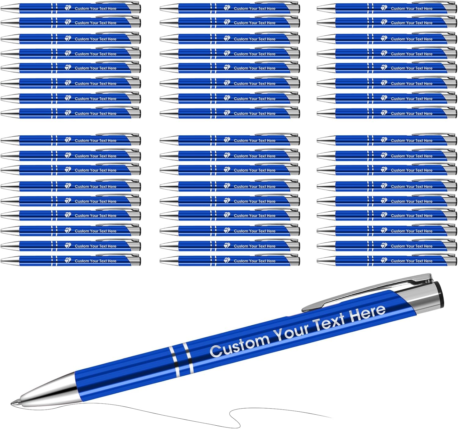 50 Pcs Bulk Personalized Custom Pens Engraved with Logo Text Name Ballpoint Pens Inspirational Writing Pens for Office Business Promotion Birthday Wedding Christmas (Deep Blue)