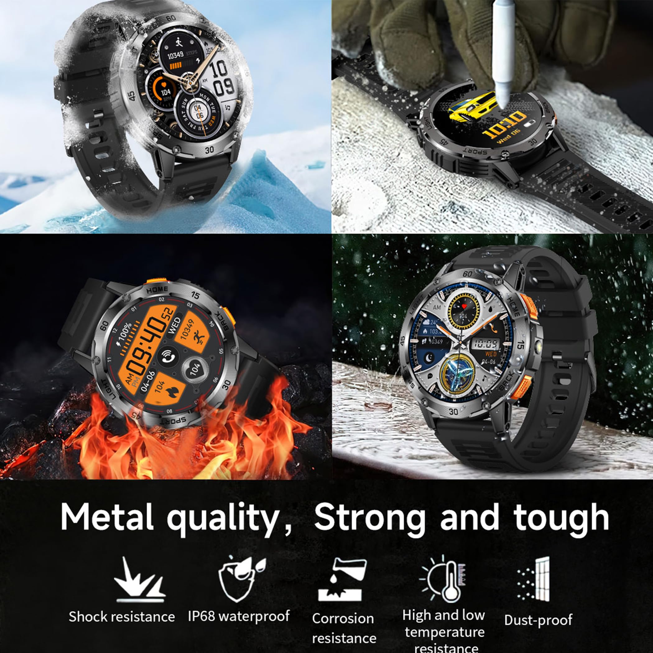 Reloj inteligente para hombre con llamadas Bluetooth, linterna, batería grande de 400mAh, 1,53" AMOLED 5ATM, reloj de fitness con SpO2, medición de presión arterial, frecuencia cardíaca, podómetro