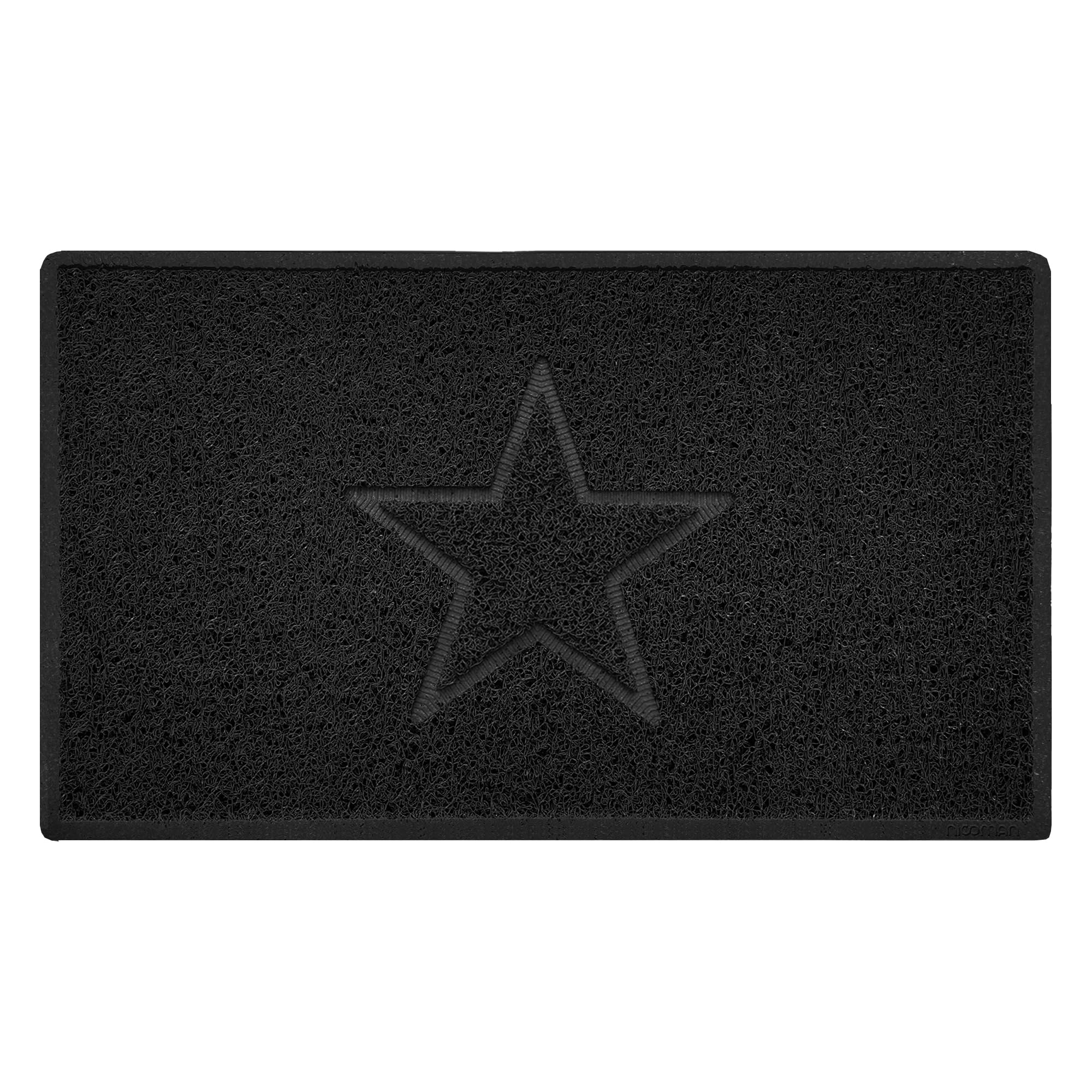 Nicoman Star Shape Embossed Entrance Door Mat Non Slip Dirt Trapper PVC Spaghetti Mat with Rubber Base, Jet Washable Quick Drying Doormat Indoor or Outdoor - (Medium, Black, 75 x 44cm)