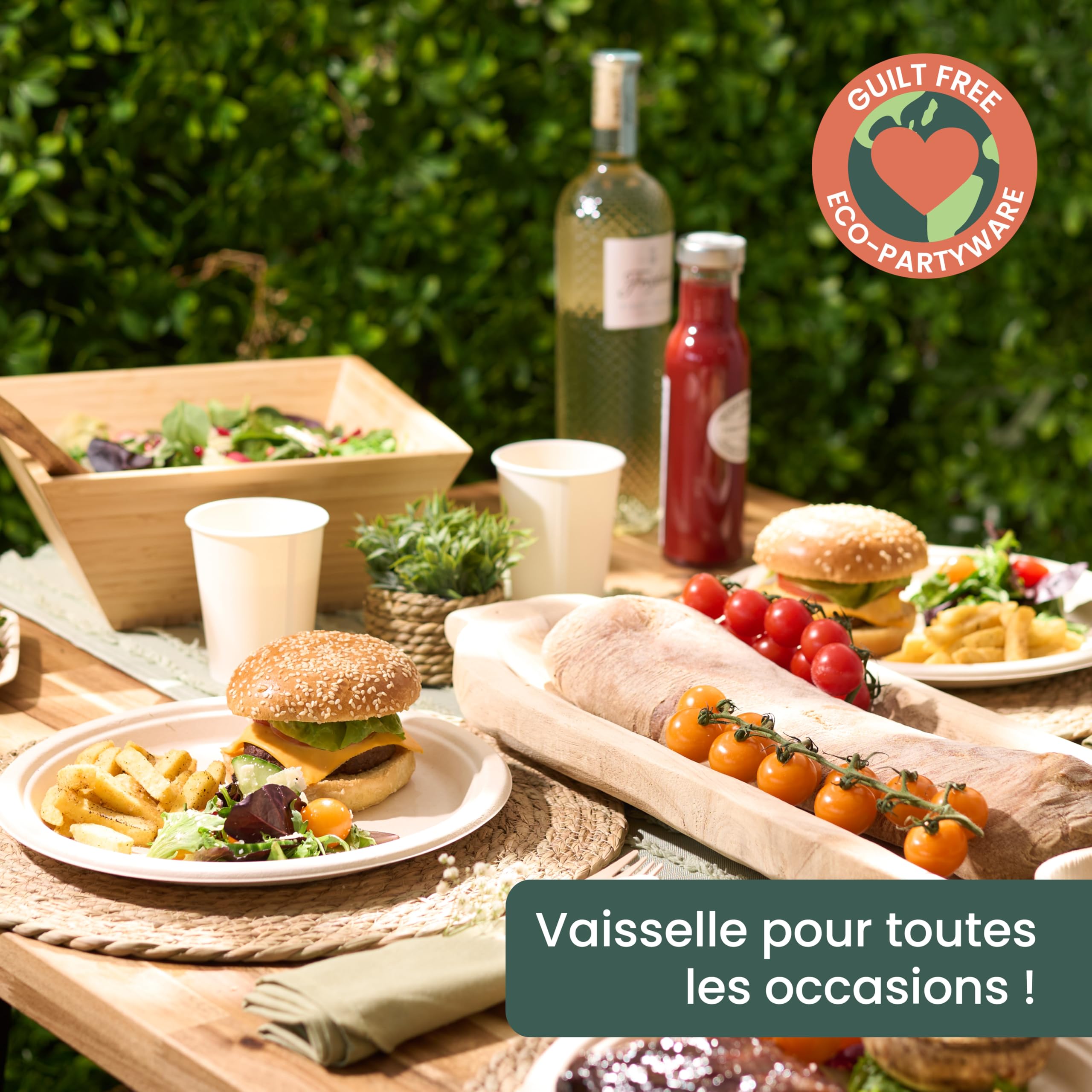 HAAGO 100 Assiettes Jetables Solides & Compostables 26 cm / 10" – Canne à Sucre (Bagasse) – Assiettes Carton Rigides, Anti-Graisse & Anti-Fuites – Pour Chaud & Froid, Buffet, BBQ, Traiteur
