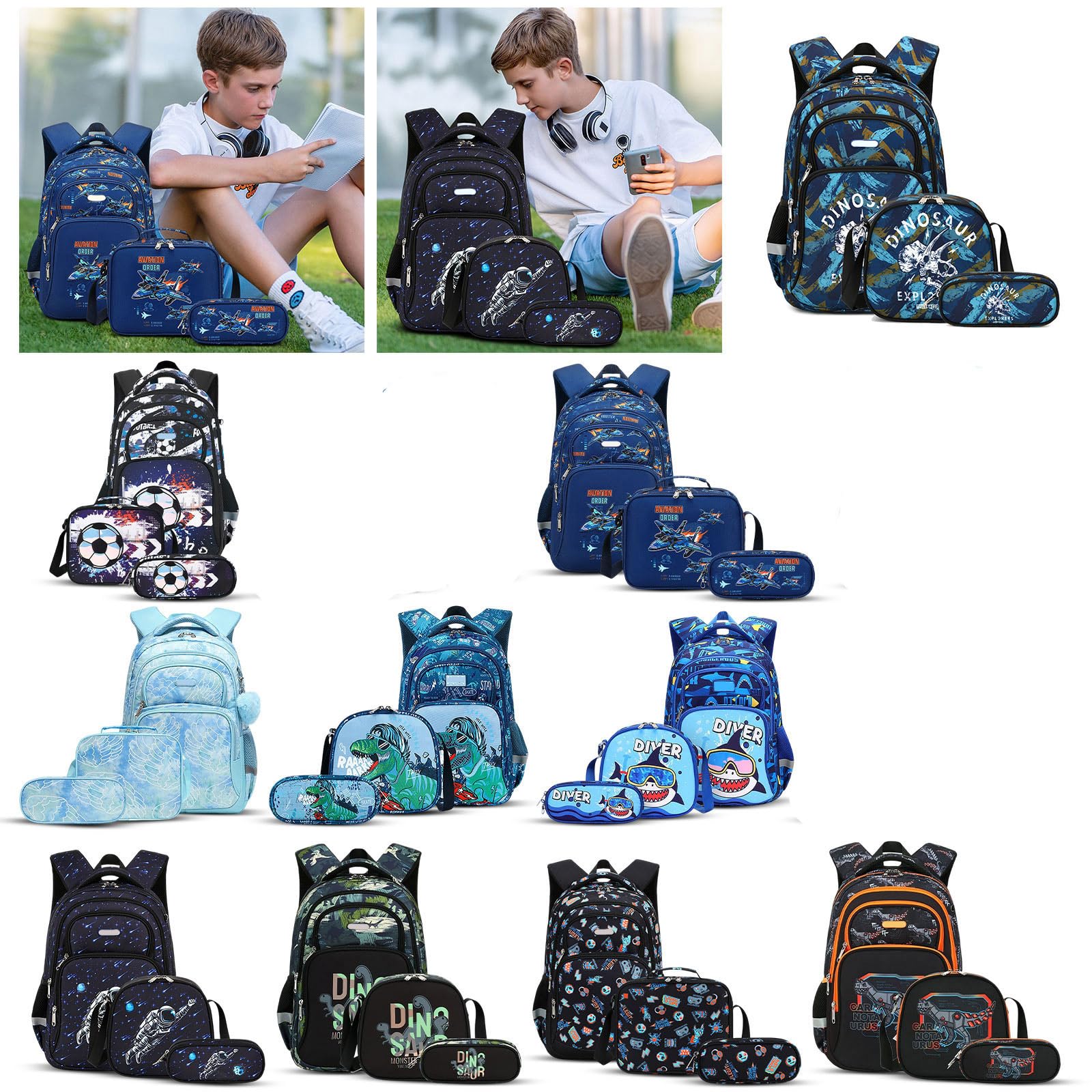 Mochila escolar para niños, adolescentes, niñas, juego de 3 piezas de 3º a 7º grado, mochila ligera para niños, mochila escolar, mochila escolar informal, adolescentes, escolares, con bolsa de