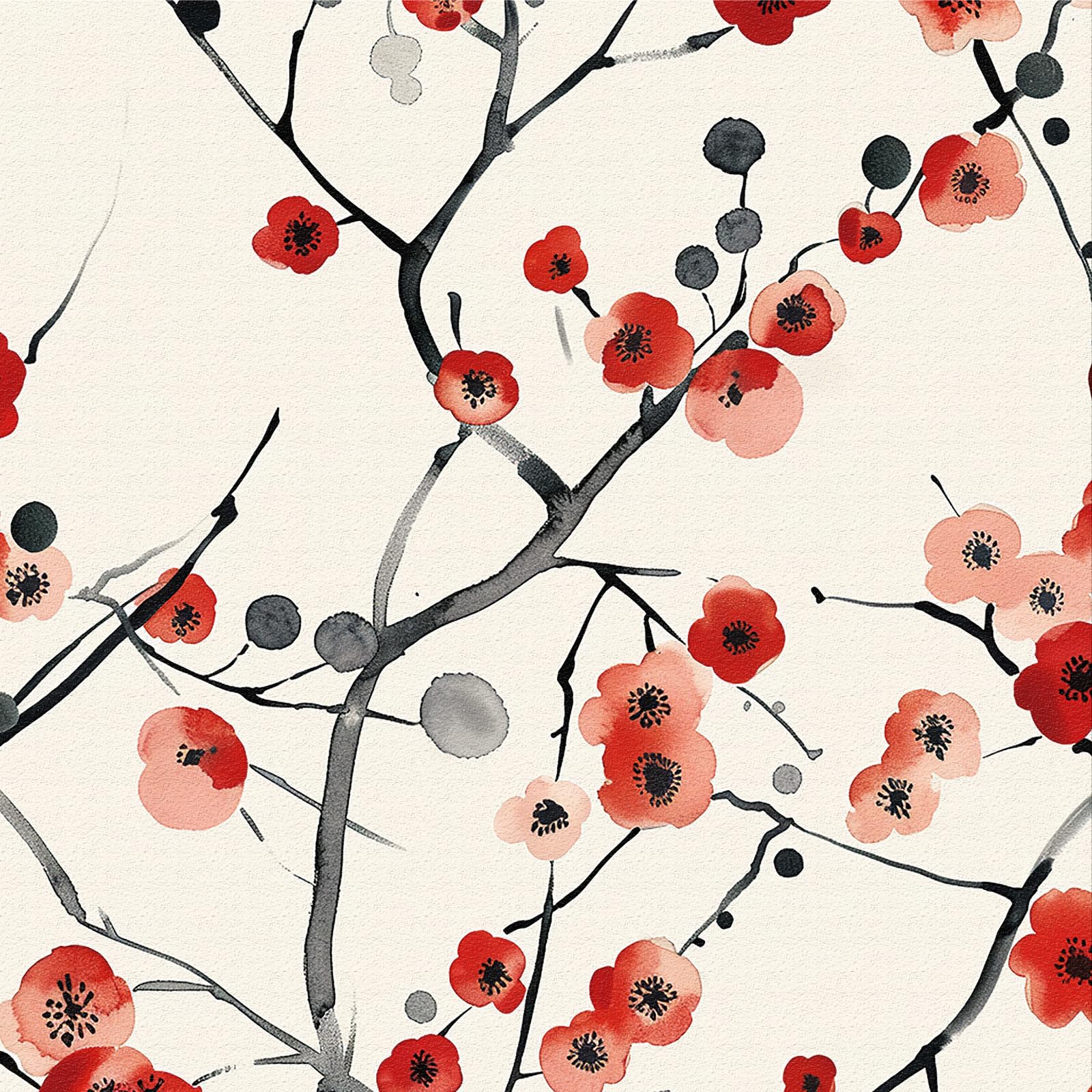Red Floral Wallpaper, 44 x 600 cm Self Adhesive Wallpaper Red and Black Flower Tree Plum Blossom Peel and Stick Wall paper Boho Self Adhesive Furniture Wrap for Living Room,Bathroom,Drawer,Cabinets