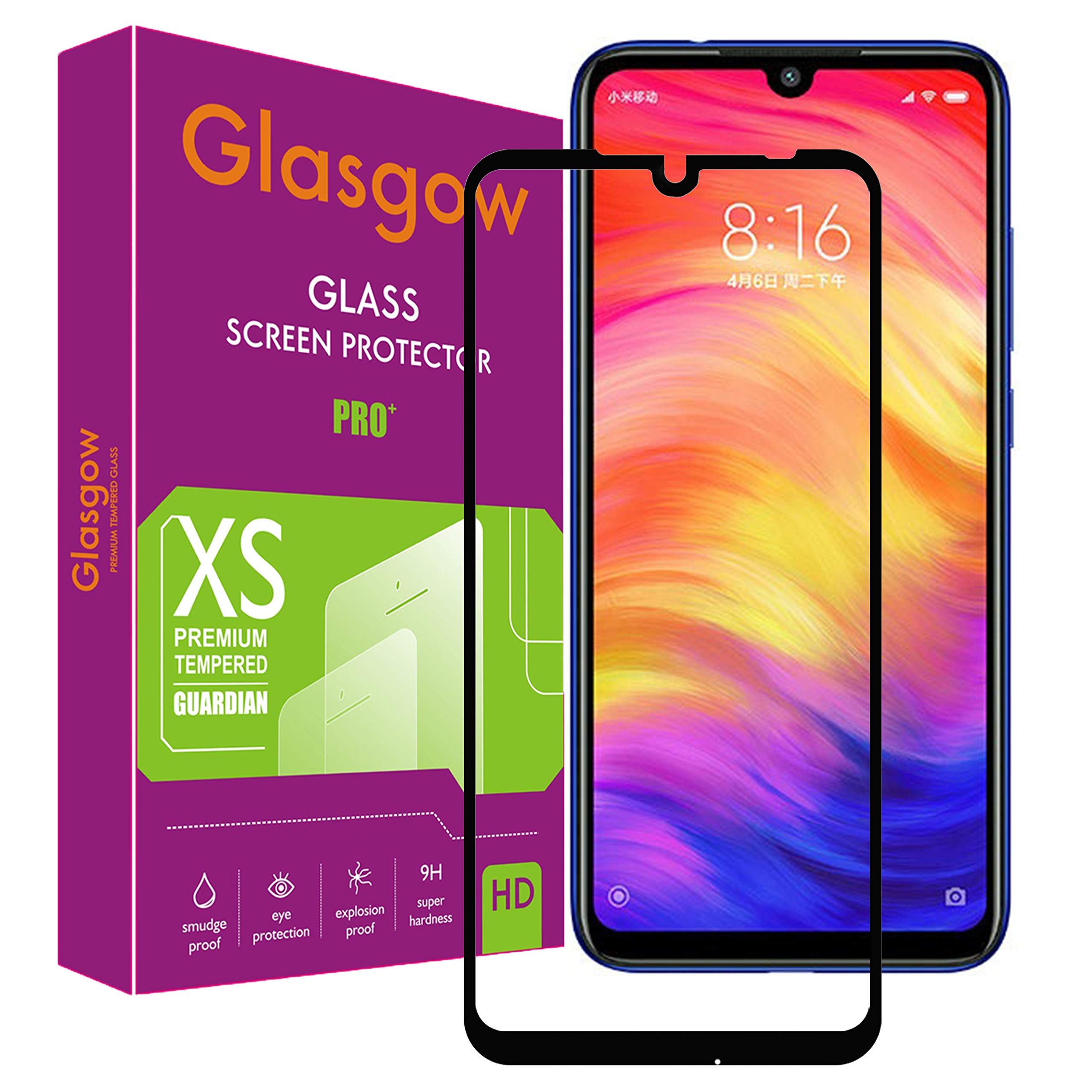Glasgow 9H+ High Definition [HD] Tempered Glass for Mi Redmi Note 7 Pro Screen Protection Premium Product [Curved Edges] [Gorilla] - Black (B07WDKV8TH) Amazon Price History, Amazon Price Tracker