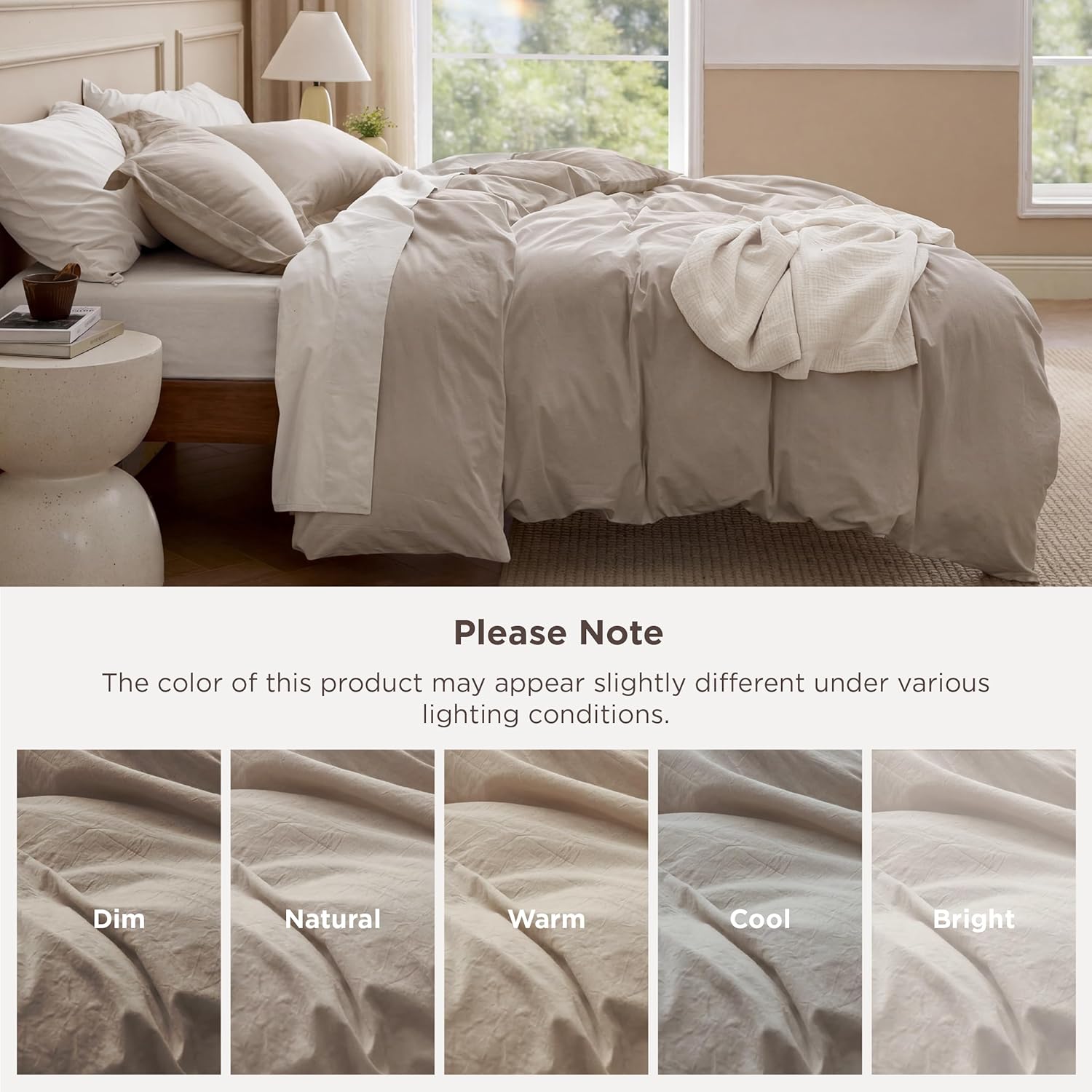 Bedsure 100% Washed Cotton Duvet Cover Oversized Queen - Tannish Linen Grey Minimalist Cotton Duvet Cover Set for All Seasons - Plain Simple Bedding Set (Tannish Linen Grey, Oversized Queen, 98"x98")