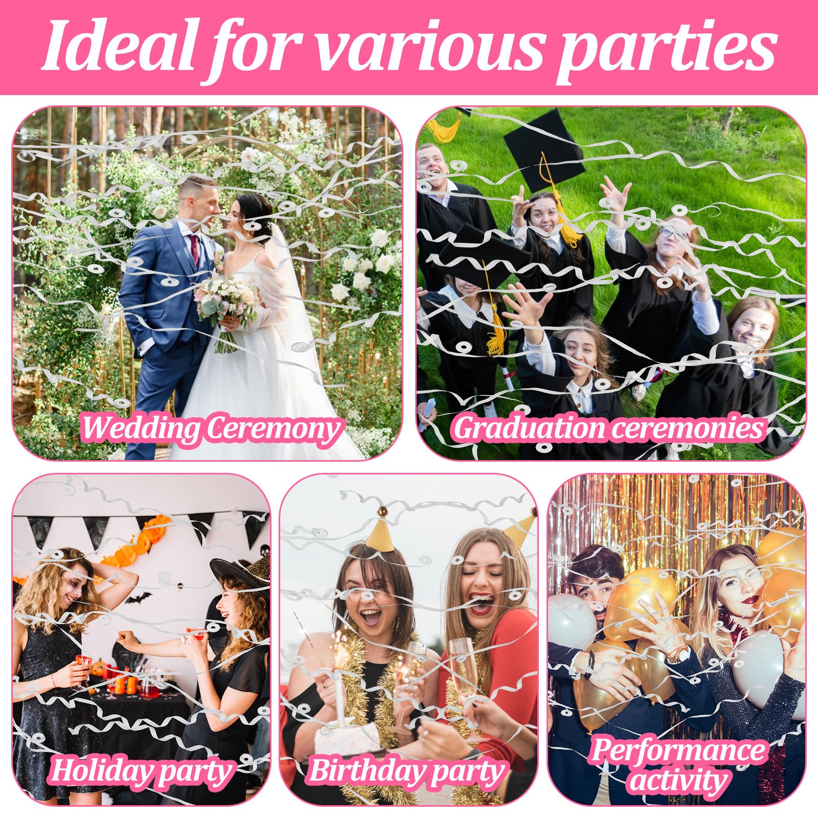 64 Stück Luftschlangen, Konfetti-Popper, romantisch, keine Unordnung, Luftschlangen, Knallbonbons für Weihnachten, Hochzeit, Geburtstag, Party, Feiern, Abschlussfeier, Partygeschenke (weiß)