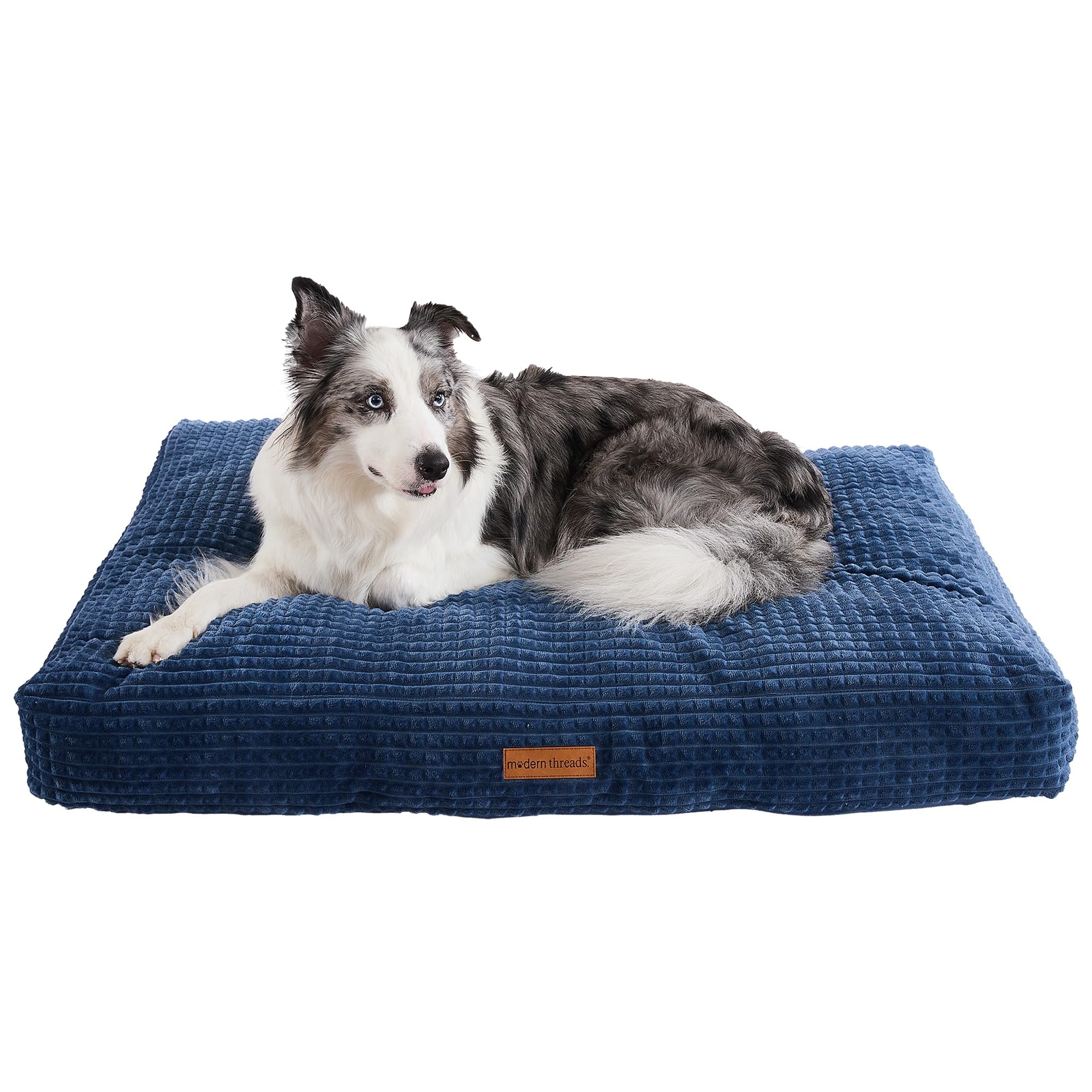 Modern Threads Ultra Plush Orthopedic Memory Foam Pillow Bed for Large Dogs with Supportive Filling and Stylish Textured Design, Blue, (48" L x 36" W x 6" Th)