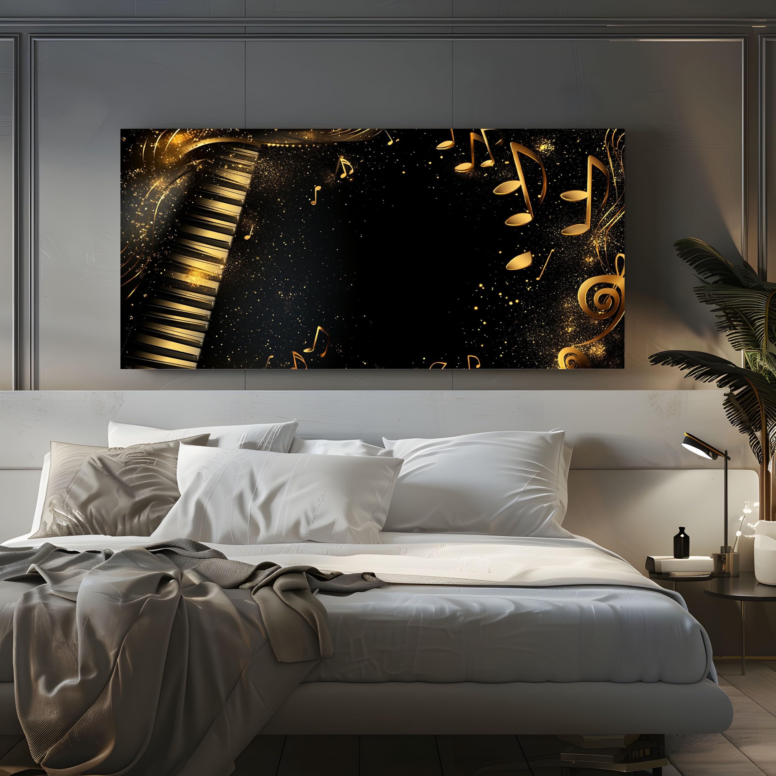 ZORYAN Stampa su Tela Tema Musicale Pianoforte Senza Cornice 80x160cm | Quadro Moderno per Soggiorno Spartito con Chiave Classica Poster da Parete Cielo Stellato di Lusso Decorazioni per Camera