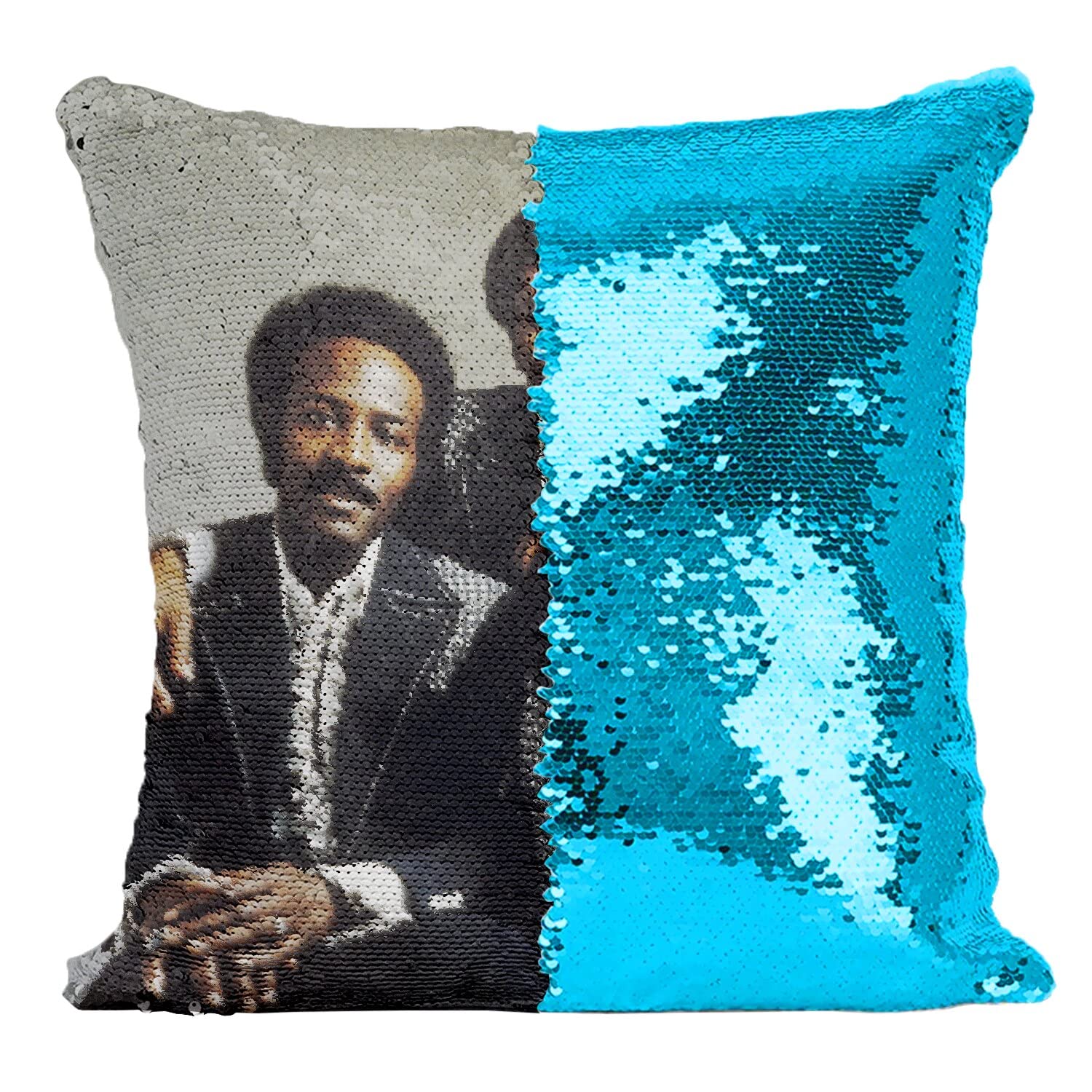 Coussin paillettes turquoise Back Stabbers pour illuminer votre coin écoute vinyle