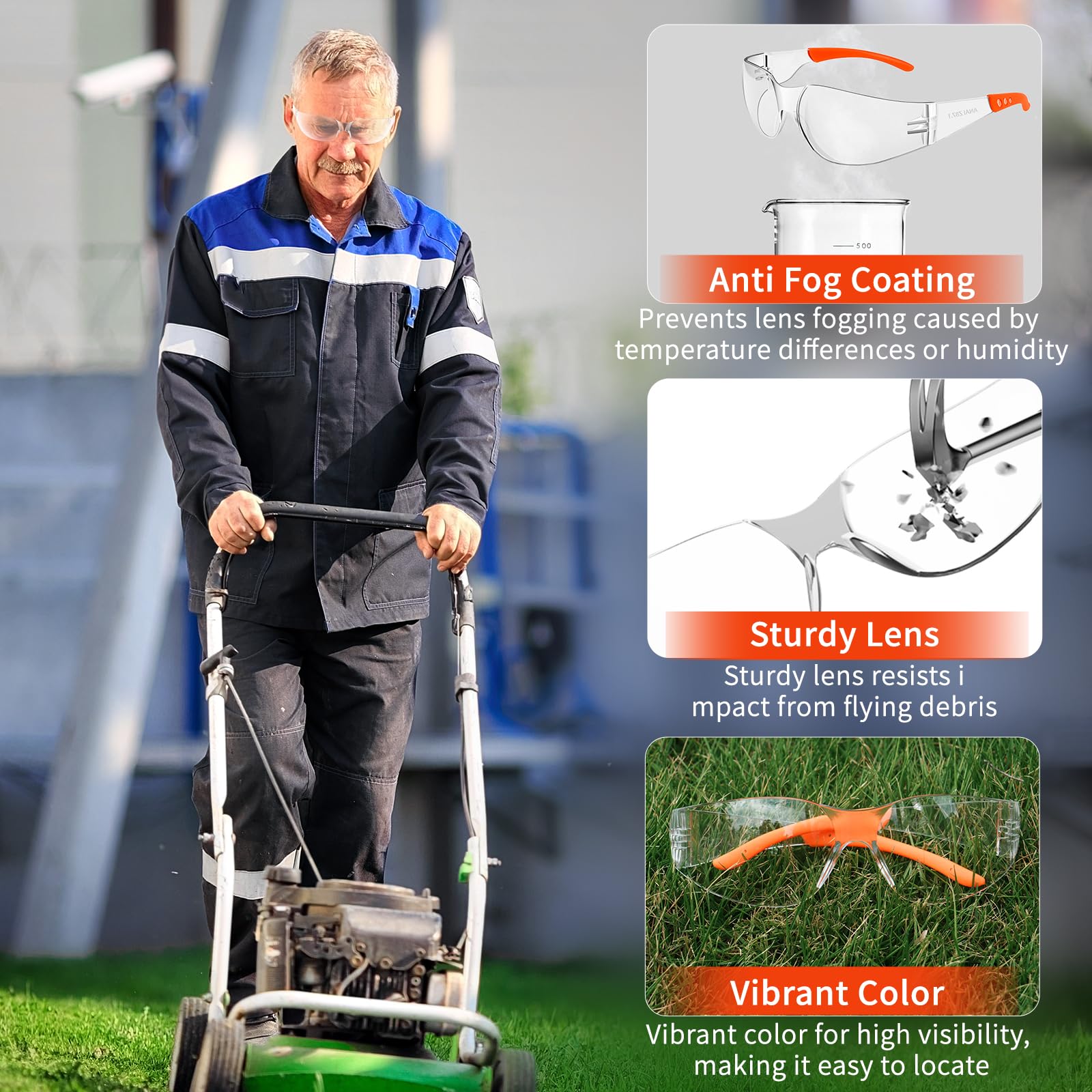 Salfboy 50 x Occhiali di protezione anti-appannamento, certificati ANSI Z87.1 per cantieri, giardinaggio, laboratorio