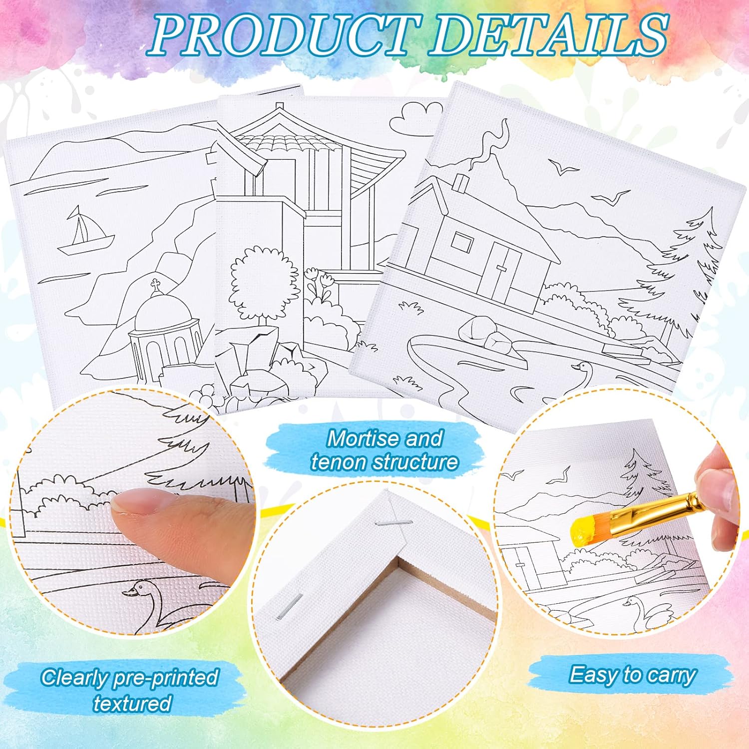 12 Pcs Pre Drawn Outline Canvas Art 4 x 4 inch, Back to School Pre Drawn Stretched Canvas Painting Boards for Painting First & Last Day of School Paint Party Favor for Kid Student (Cute Style) : Arts, Crafts & Sewing