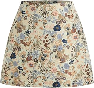Mini Skirt Floral Jacquard Mid Waist A Line Skirts for Women Short Zippe...