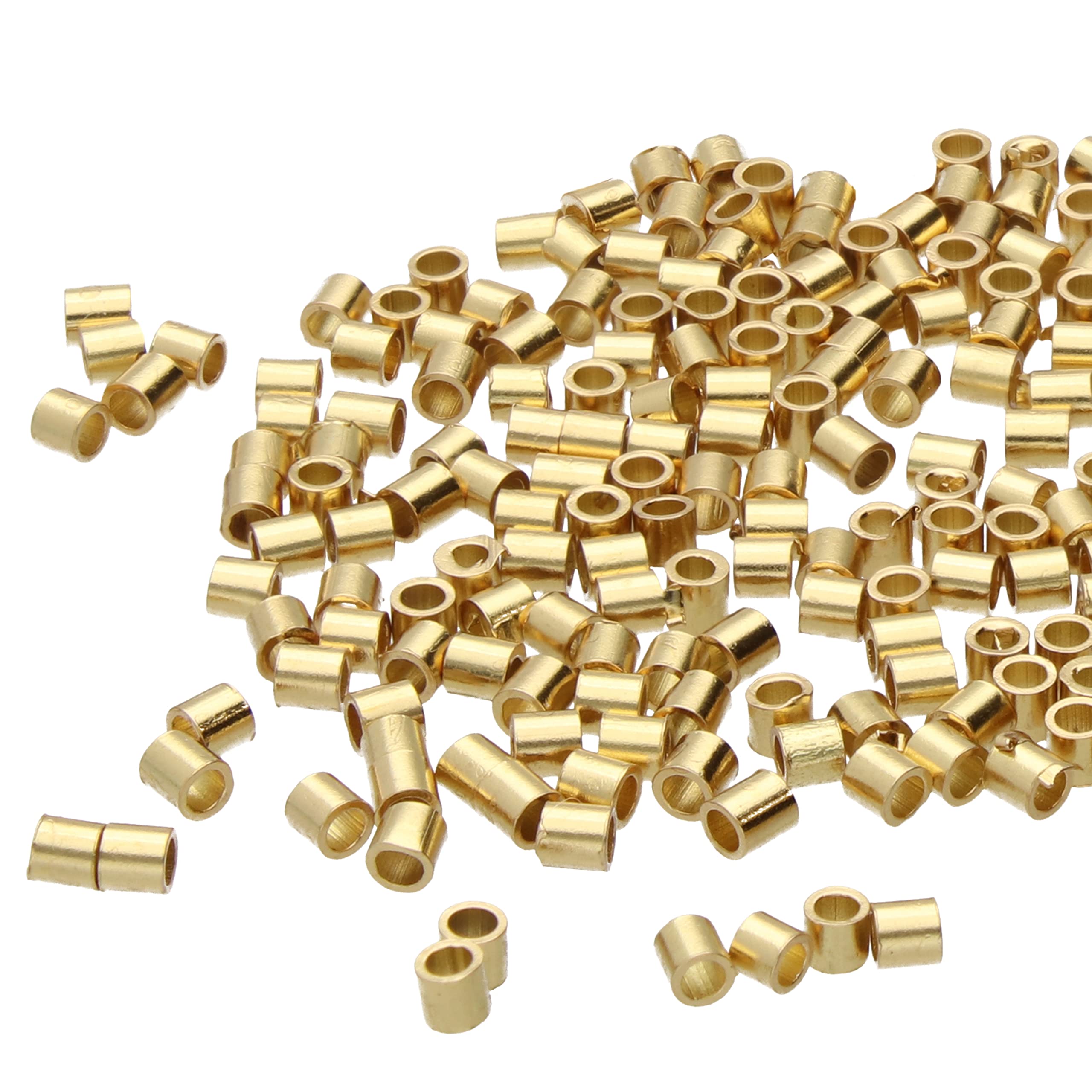 The Beadsmith Tube Crimp Beads, 2 x 2mm, 400 Pieces, Gold Color, Uniform Cylindrical Shape, No Sharp Edges, Designed to Secure The Ends of Jewelry Stringing Wires and Cables — image 1