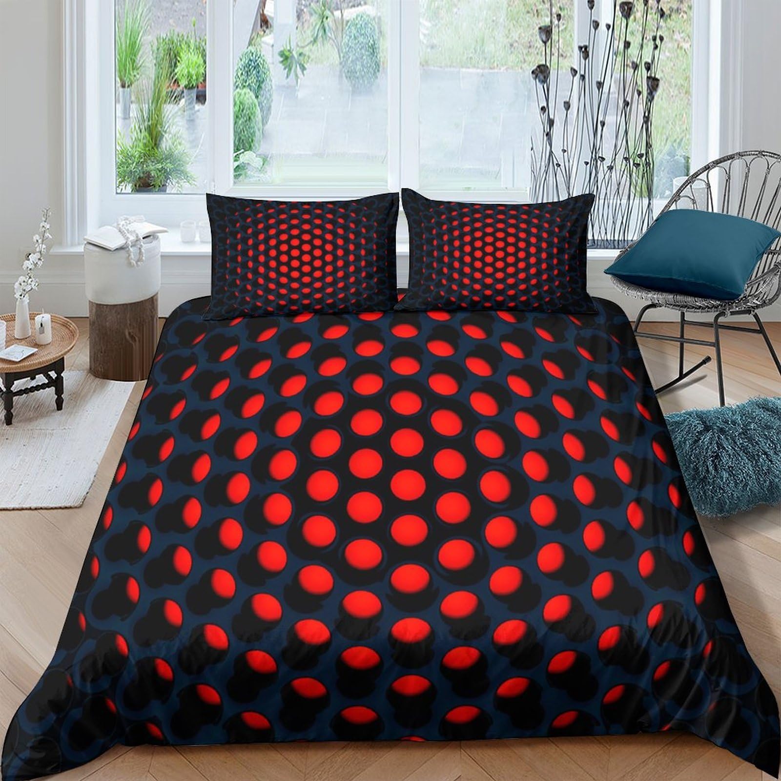 Ctjqhvkz Style-1 3D Printed Red Geometric Fitted Sheet Microfiber Soft Breathable Dots Mattress Cover For Bedroom Dorm Decor Single（135X200cm）