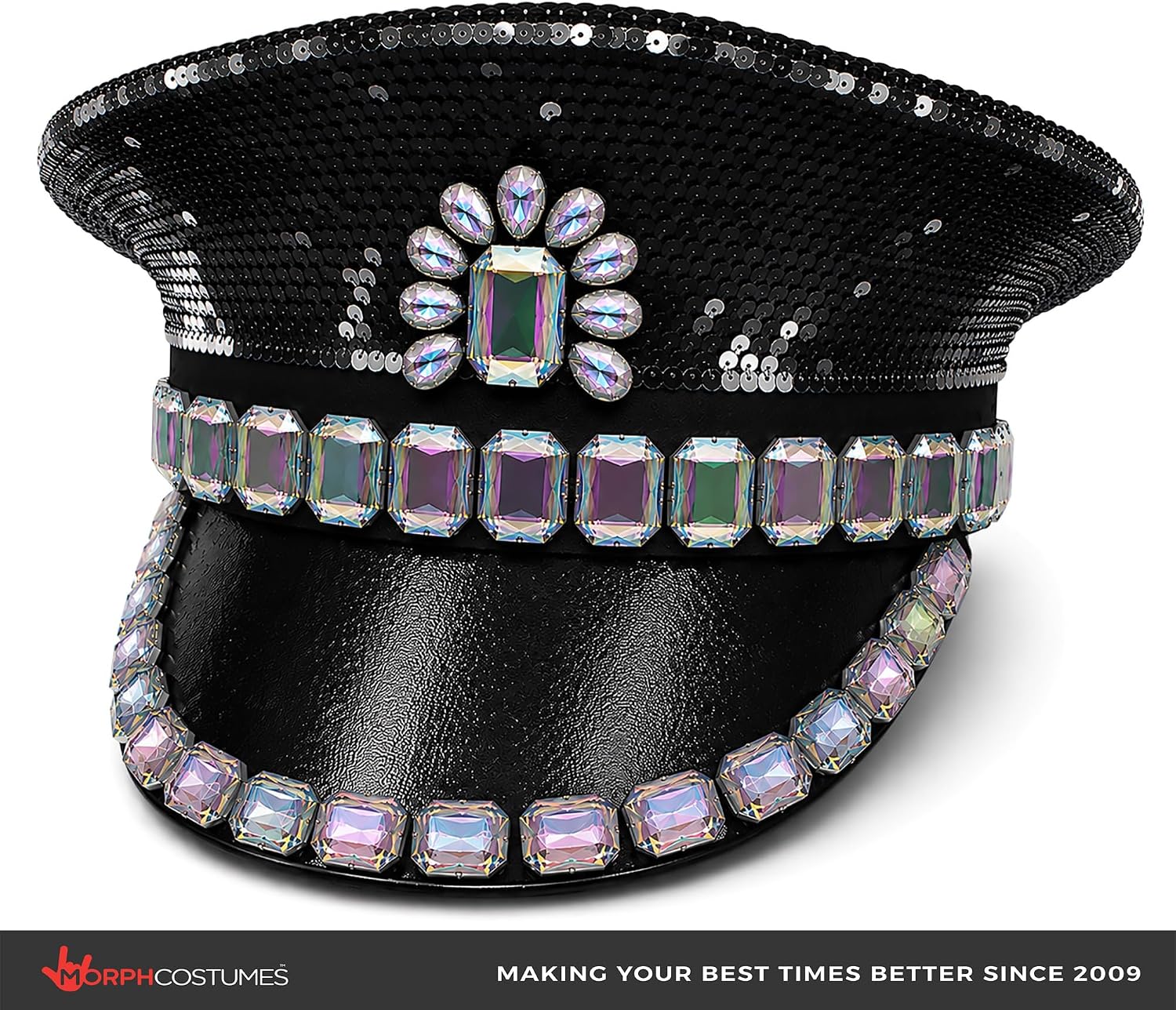 Nicky Bigs Novelties Morph Adult Sequin Captain Rhinestone Hat Festival Disco Halloween Costume Accessory