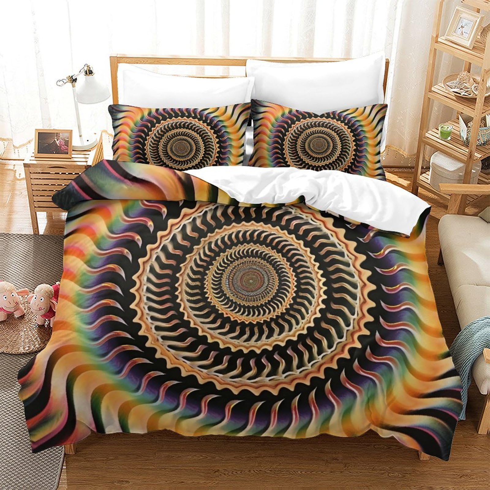 Housses de couettes 3 pièces 3D spirale parure de lit super king 260x220cm microfibre douce