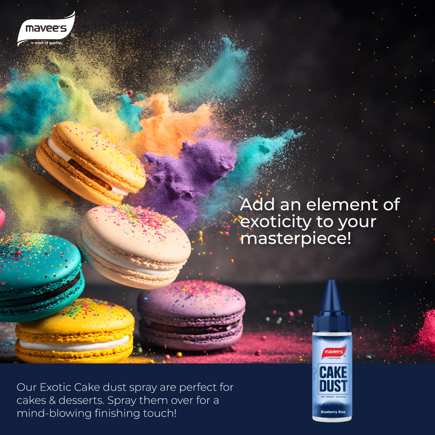 Cake Dust Bottle - Blueberry Blue, Premium Colour Spray Decor Solutions, 60gm - Image 3 thumbnail