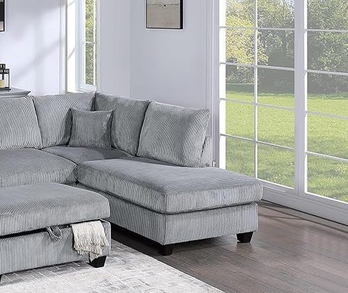 Miniatura 4 de Contemporary 2-Piece XL Sectional Set Plush Corduroy Fabric RAF Round Chaise LAF Sofa with Pillows Modular L-Shaped Couch Living Room