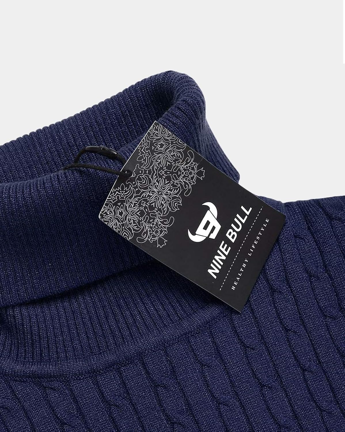 nine bull Mens Slim Fit Turtleneck Sweater Cable Knit Thermal Pullover Sweater