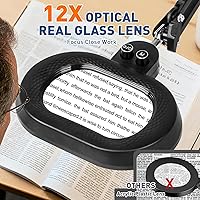Vista 3 de KIRKAS Lupa de piso grande 12X con luz y soporte, color infinito regulable 2 en 1 lámpara de lupa iluminada para trabajo cercano, lectura