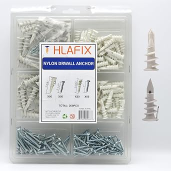 Self-Drilling Nylon Drywall Anchors with Screws Assortment Kit 260PCS, 80PCS NDAM Light Duty #6 + 50PCS NDAN Medium Duty #8, for Picture Hanging & Decor, Shelves & DIY Repair