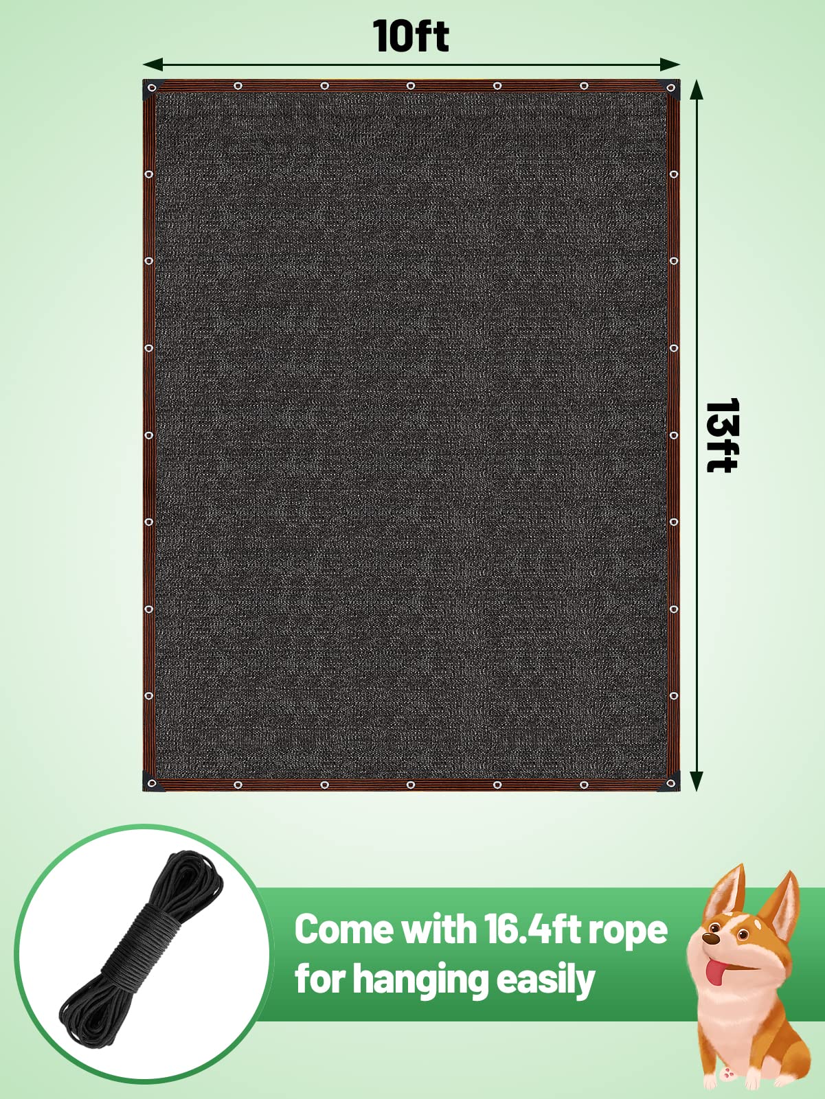 Hundehütten-Abdeckplane 3x3 M – UV-beständiges Netz, Schwarz, Atmungsaktiv, Mit Ösen