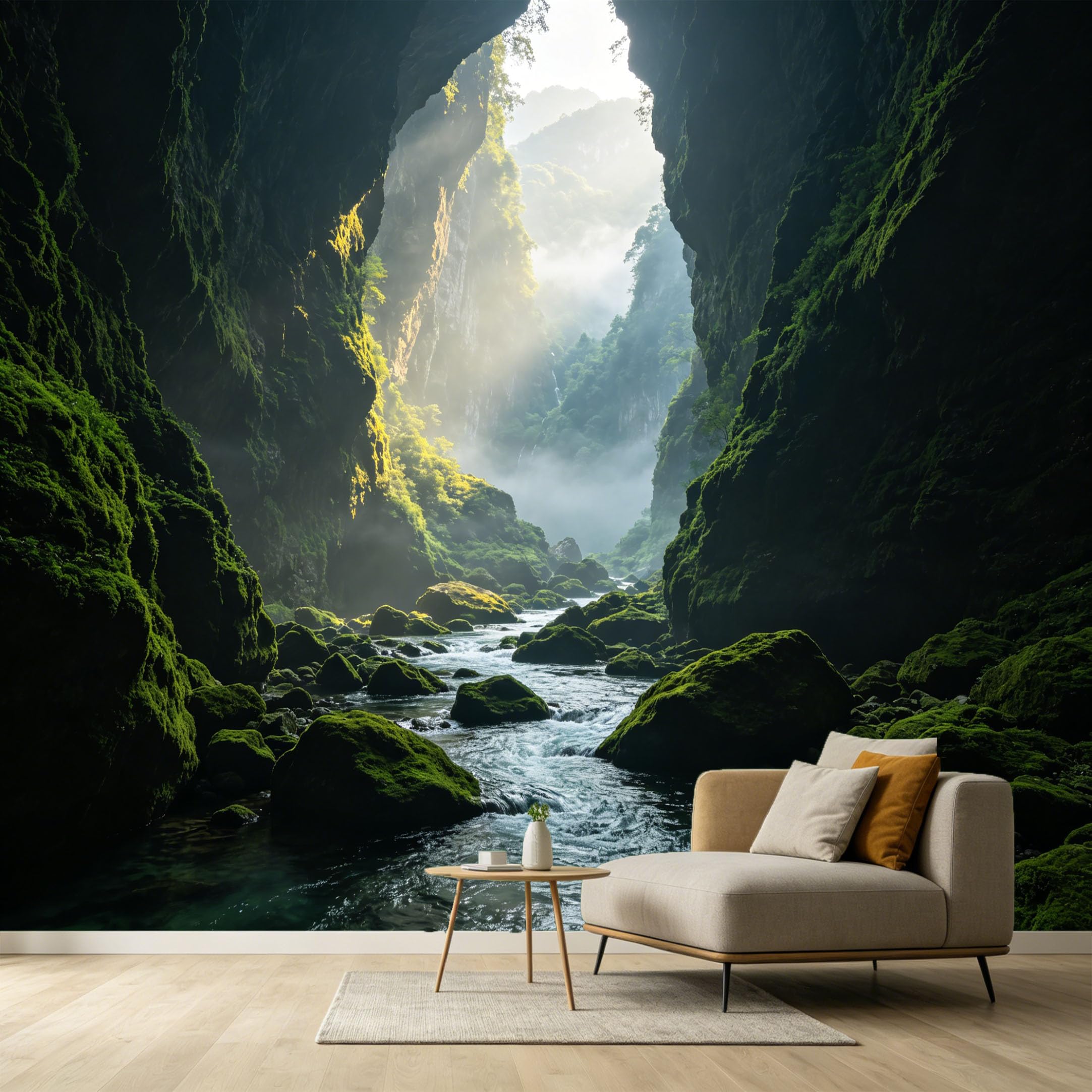 Custom Size Wall Murals Misty Mountain Forest Landscape 3D Waterfall River Rocks SelfAdhesive Wall Fabric Removable Large Wallpaper for Photo Living Room