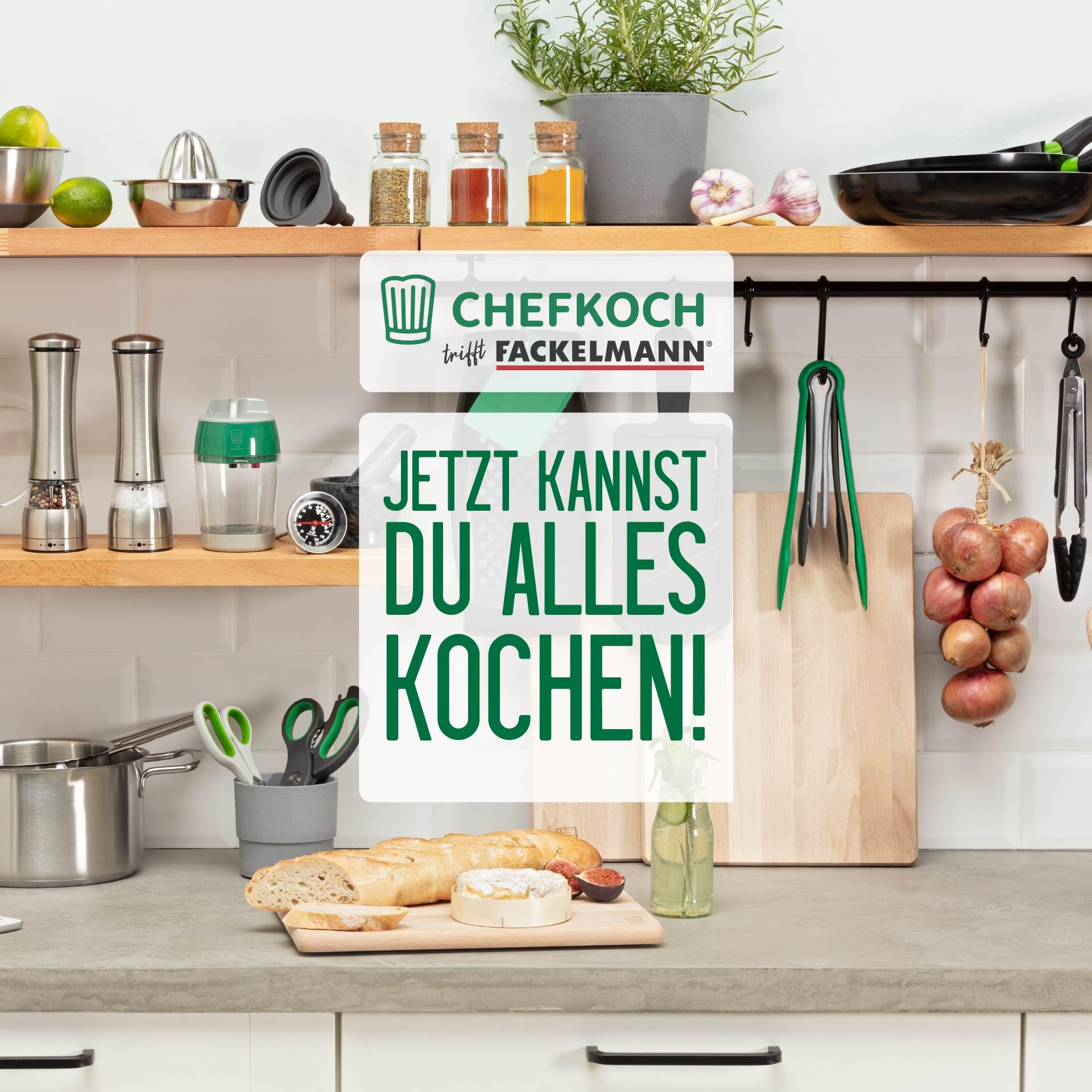 Chefkoch incontra Fackelmann Affettatrice a spirale in ABS e acciaio inox, 13 x Ø 9 cm, per spirali larghe, sottili e piccole, con coperchio e fondo rimovibile, verde/grigio