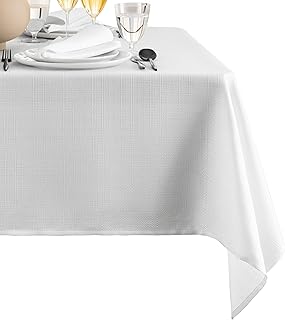 Laurel Solid Texture Water Resistant Tablecloth, White - 60" W x 144" L